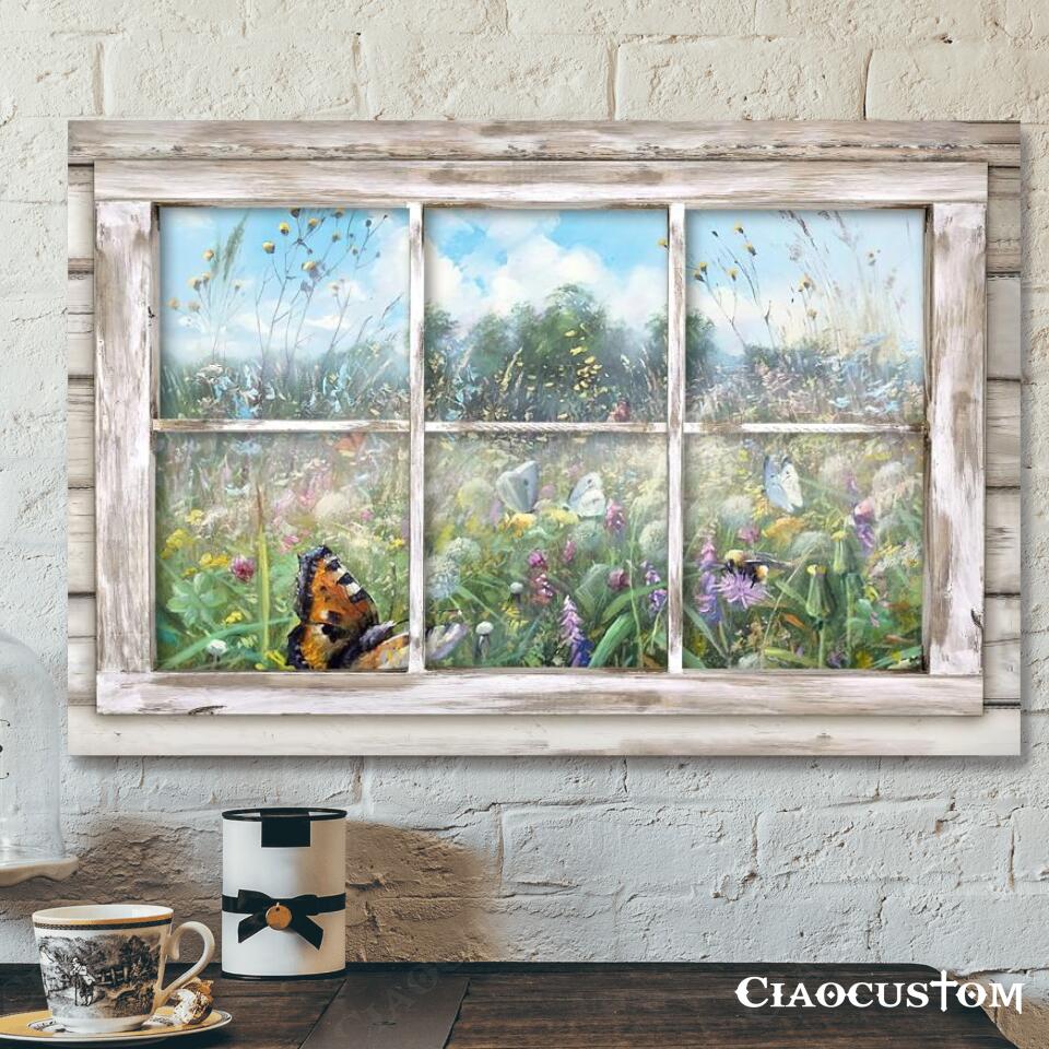 Flowers – Butterflies And Window – Jesus Poster – Jesus Canvas – Christian Canvas Wall Art – Christian Gift