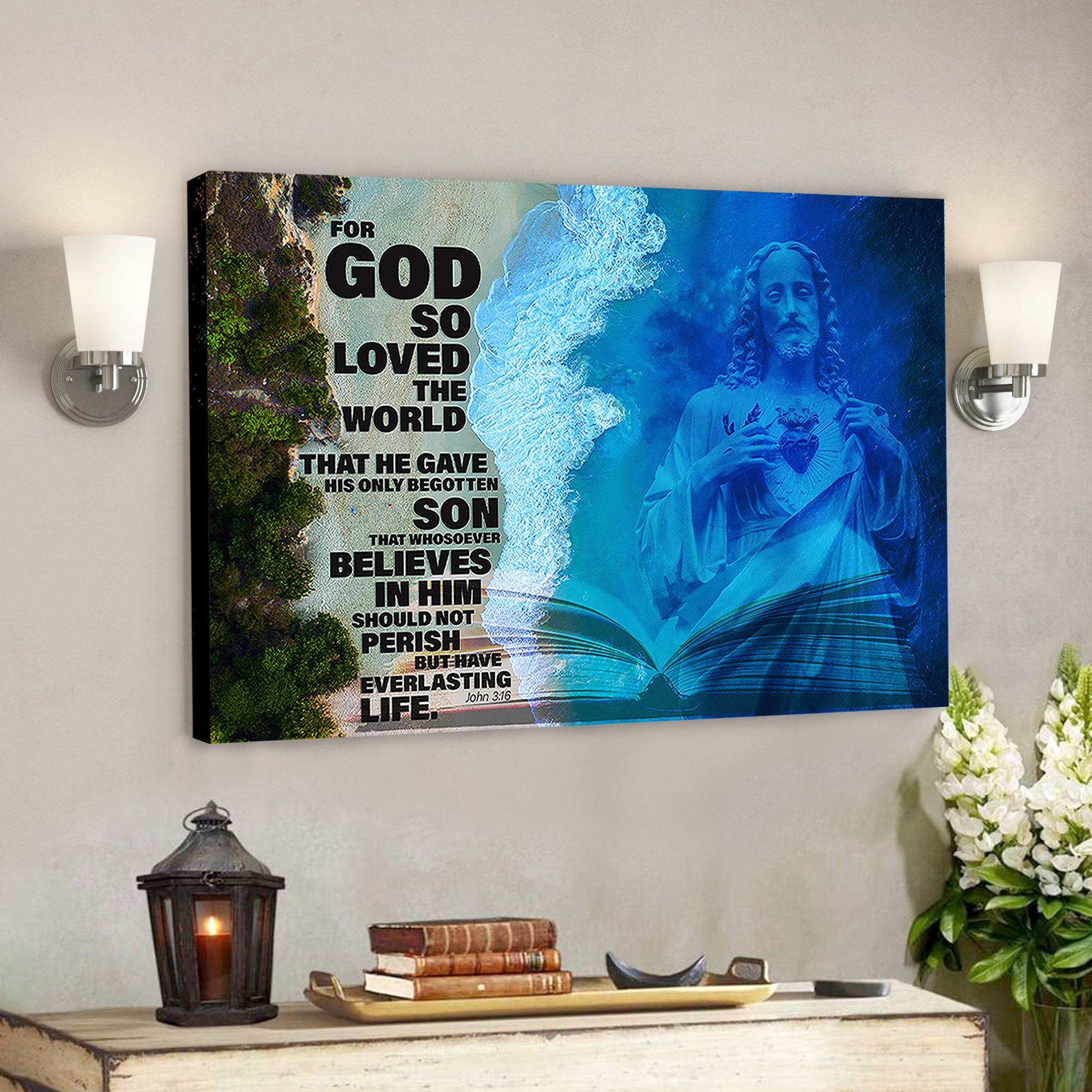 For God So Loved The World – Jesus Christ Poster – Jesus Poster – Jesus Canvas Wall Art – Bible Verse Canvas Wall Art – Scripture Canvas