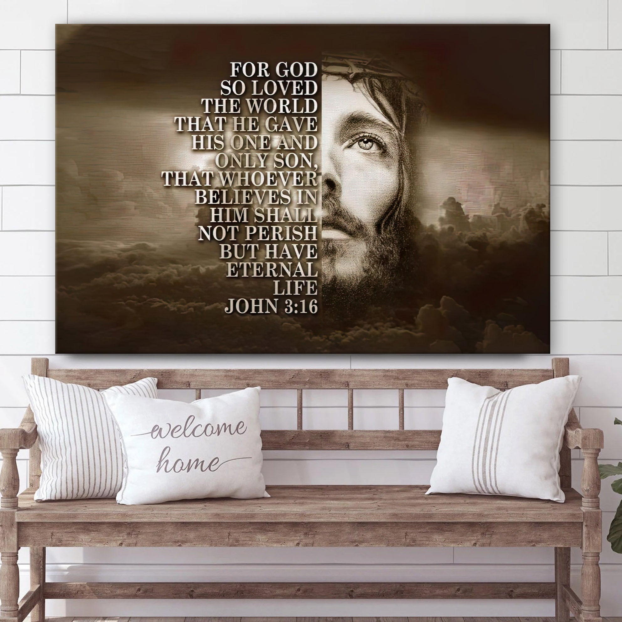 For God So Loved the World John 3 16 Bible Verse Wall Art Canvas Print