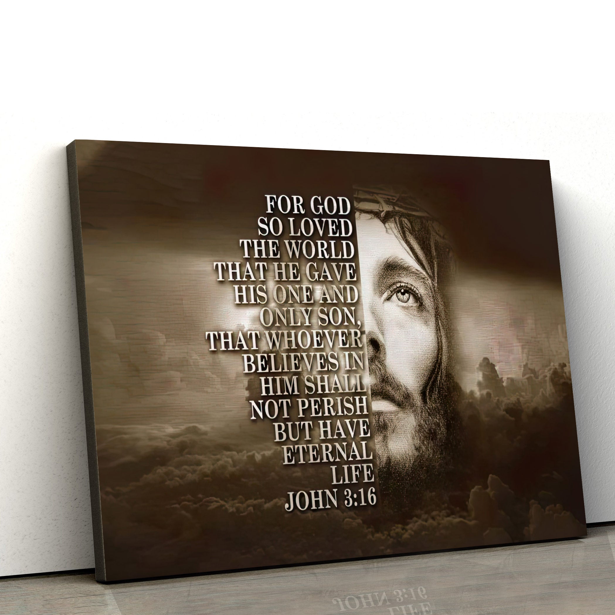 For God So Loved the World John 3 16 Bible Verse Wall Art Canvas Print