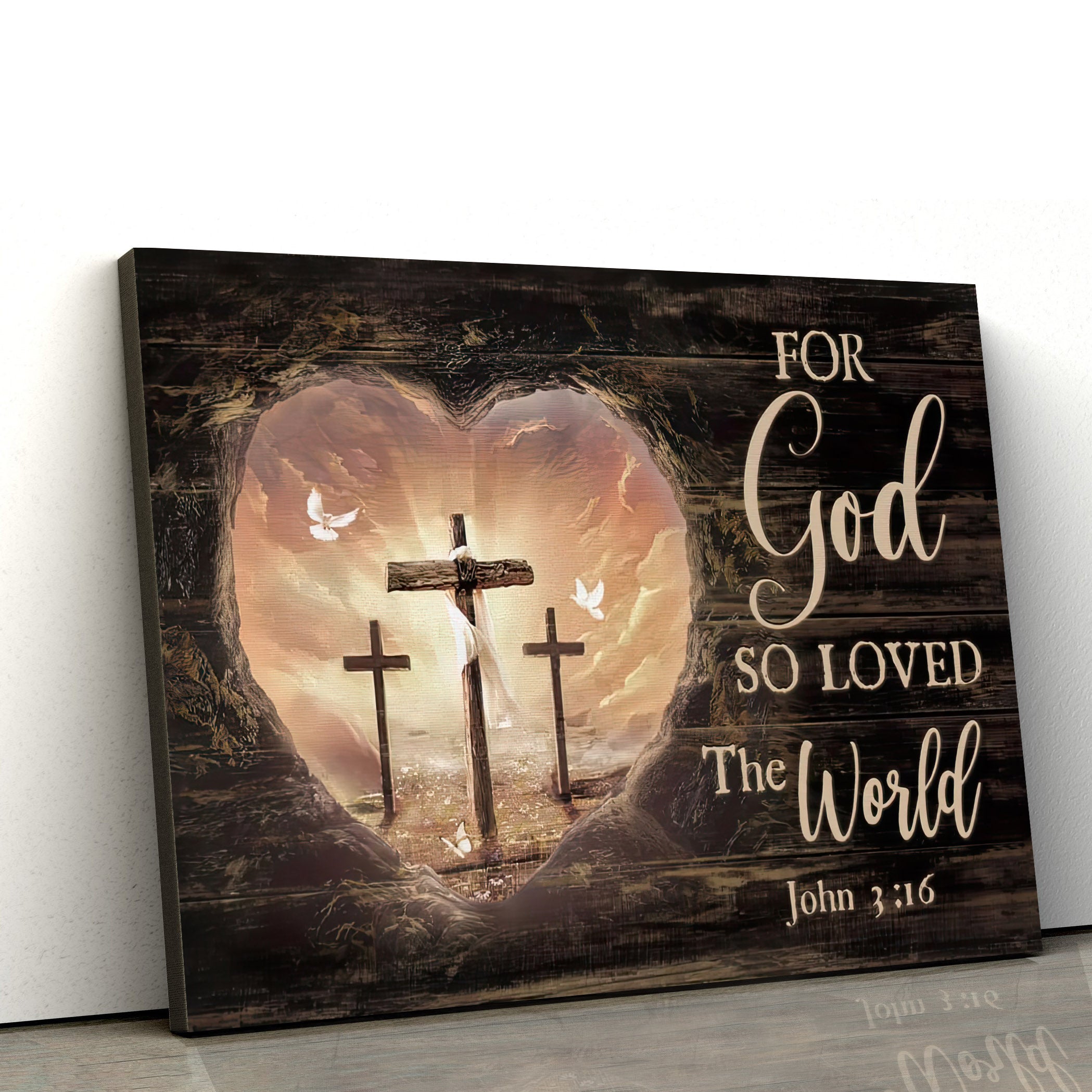 For God So Loved The World Wall Art – John 3 16 Bible Verse Canvas Painting