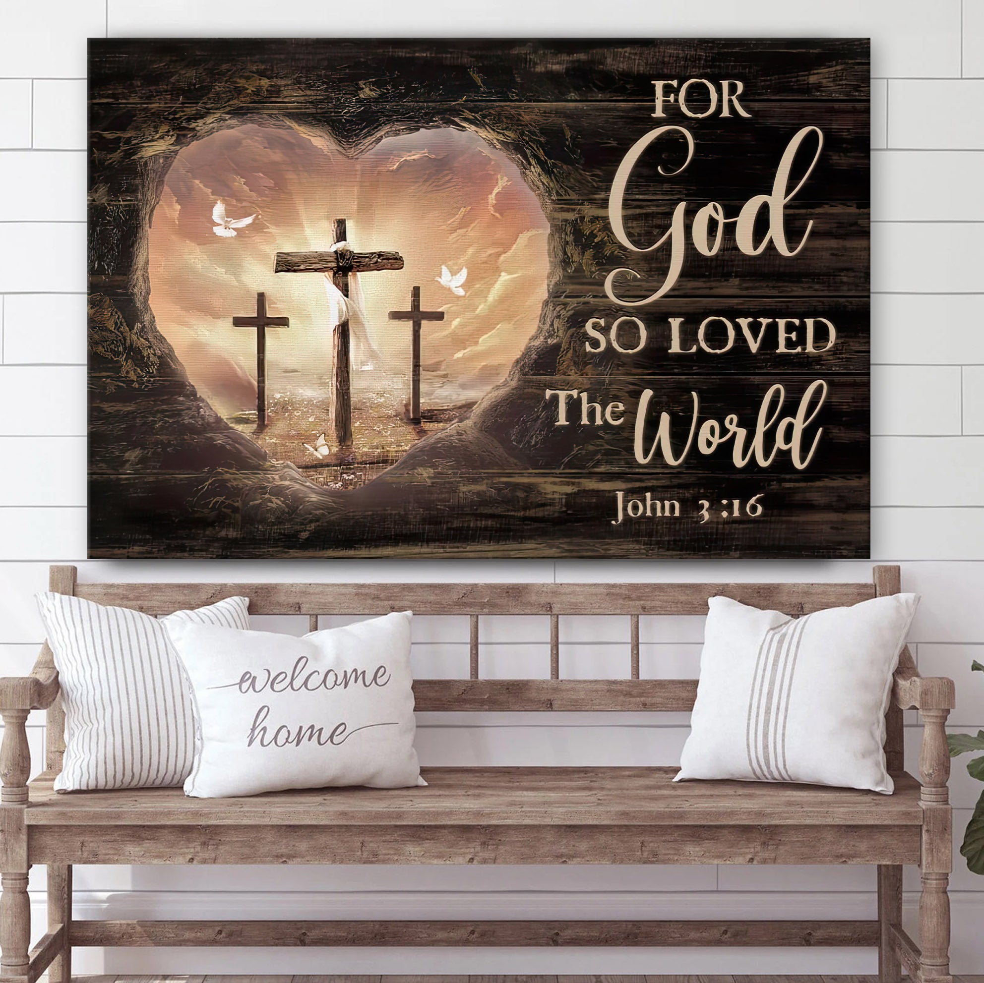 For God So Loved The World Wall Art – John 3 16 Bible Verse Canvas Painting