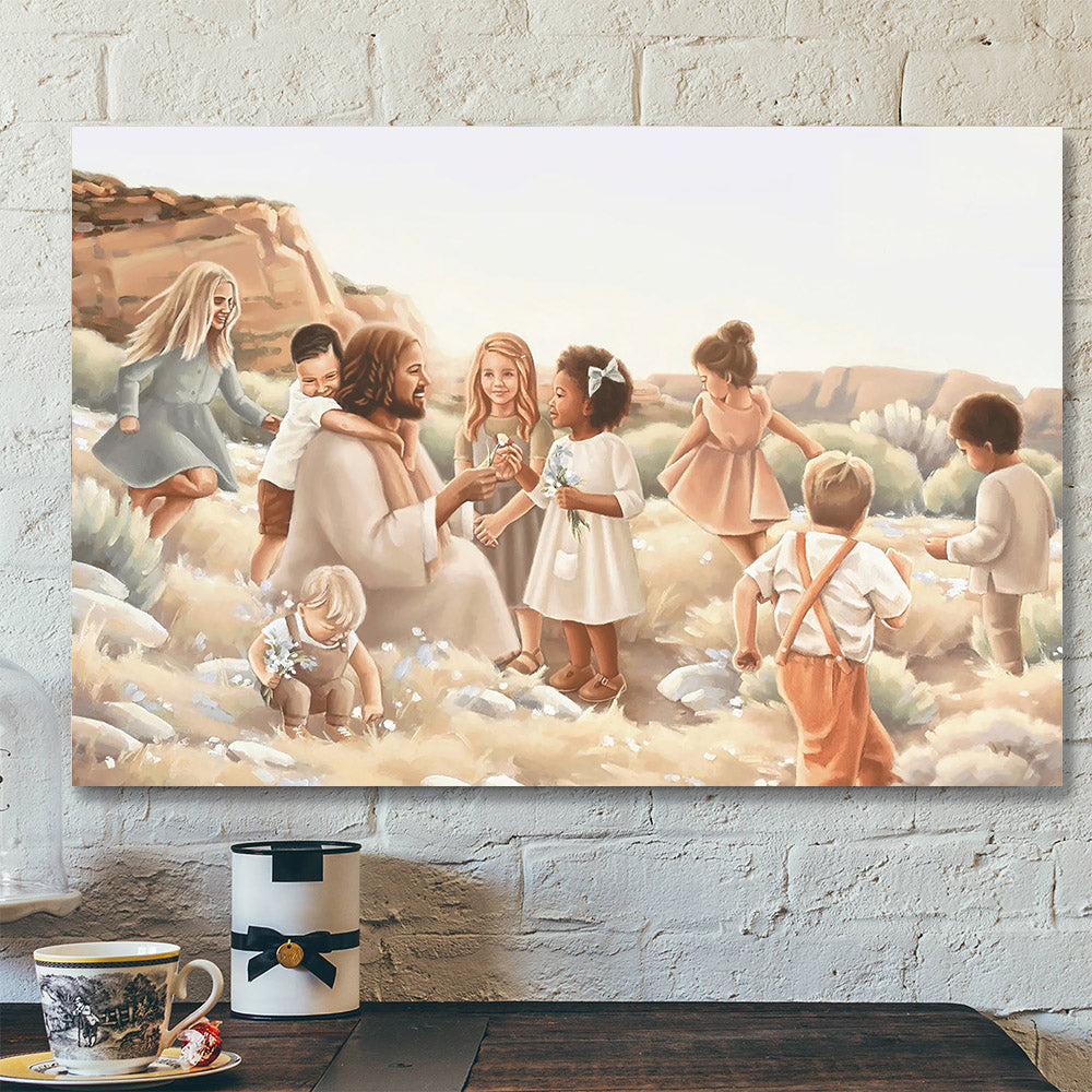 For Of Such Is The Kingdom of Heaven Canvas – Jesus And Children Canvas Wall Art – Gift For Christian