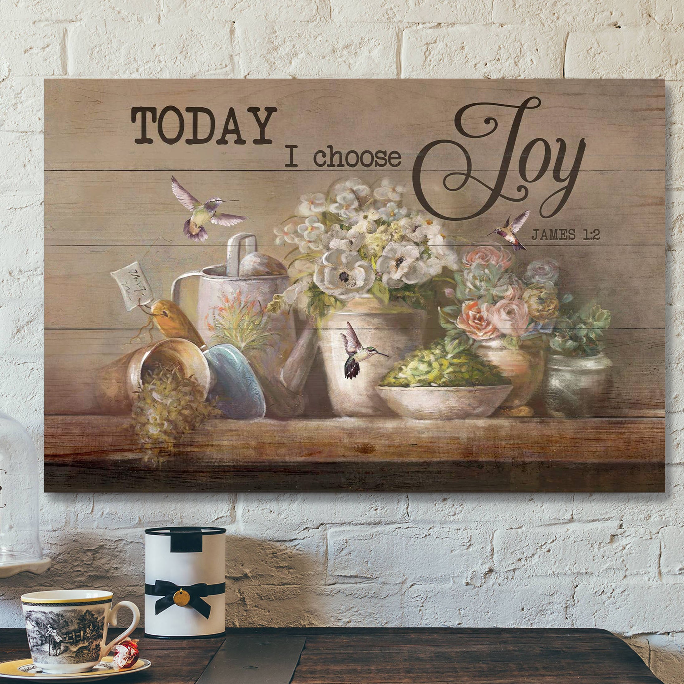 Garden Tools With Flower Vases – Today I Choose Joy – Bible Verse Canvas – Scripture Canvas Wall Art