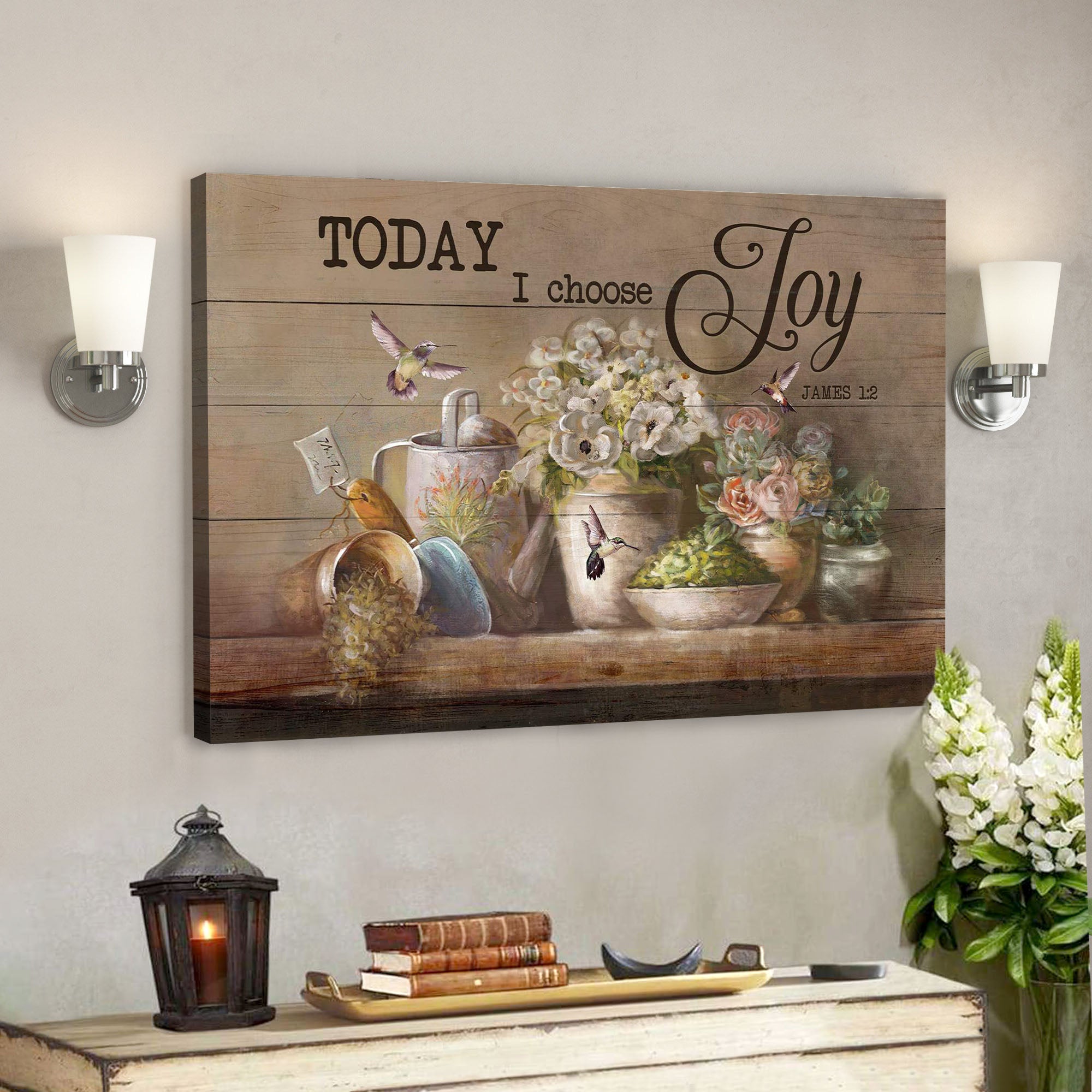 Garden Tools With Flower Vases – Today I Choose Joy – Bible Verse Canvas – Scripture Canvas Wall Art