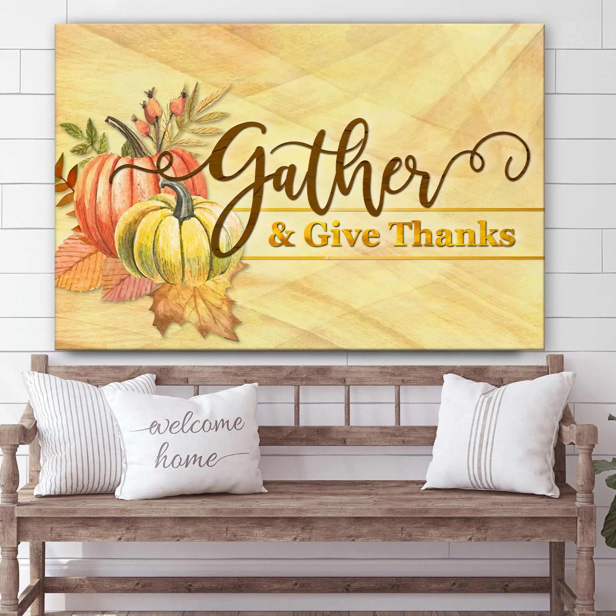 Gather And Give Thanks Christian Thanksgiving Wall Art Canvas – Wall Paintings