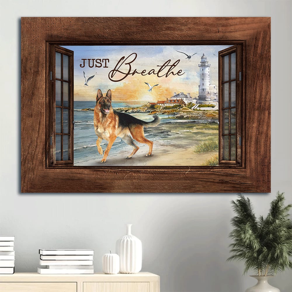 German Shepherd Dog Blue Ocean Lighthouse Painting