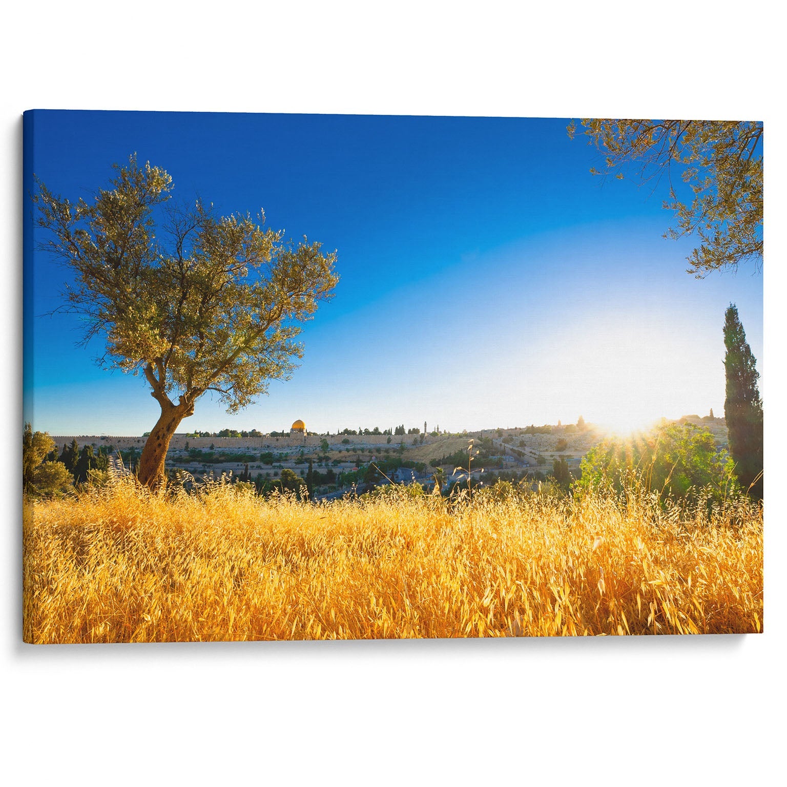 Gethsemane Olive Tree And Jerusalem At Dusk Canvas Wall Art – Large Gallery Wrapped Canvas Art