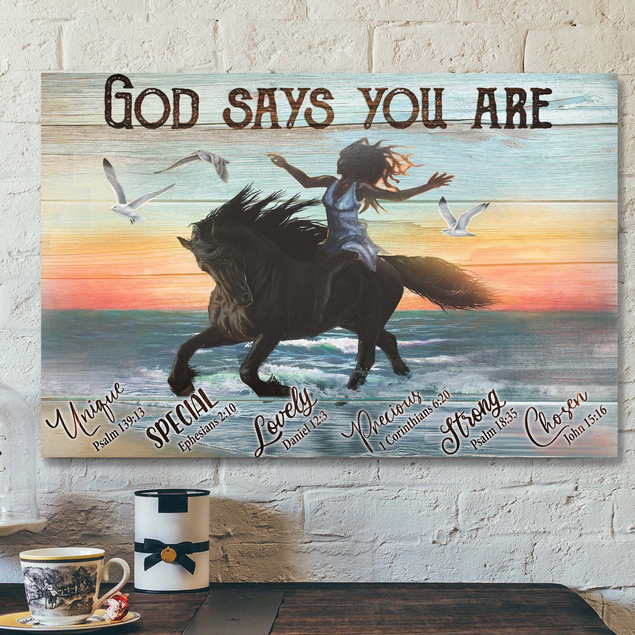 Girl Riding Horse – God Says You Are Canvas Wall Art – Bible Verse Canvas – Scripture Canvas Wall Art