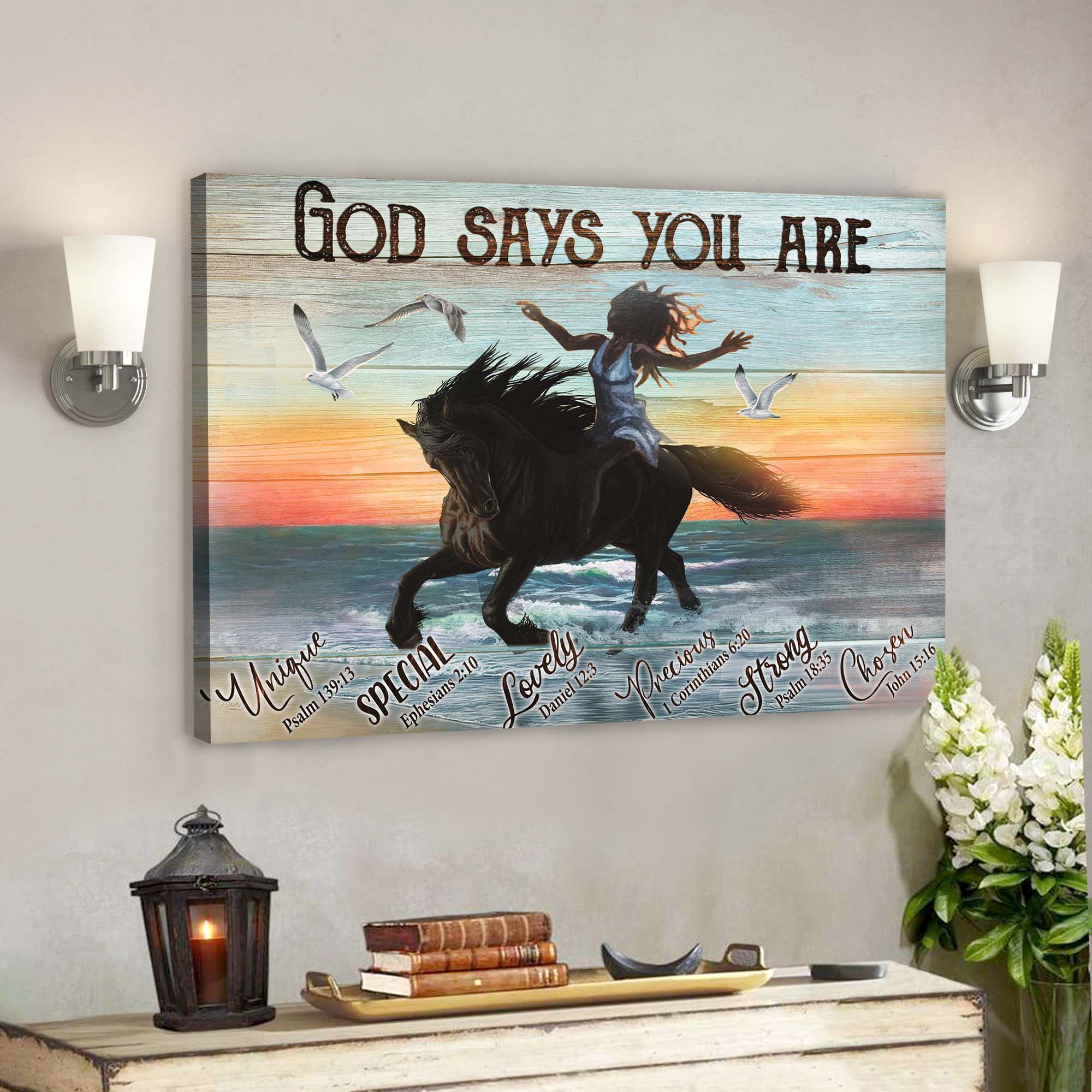 Girl Riding Horse – God Says You Are Canvas Wall Art – Bible Verse Canvas – Scripture Canvas Wall Art