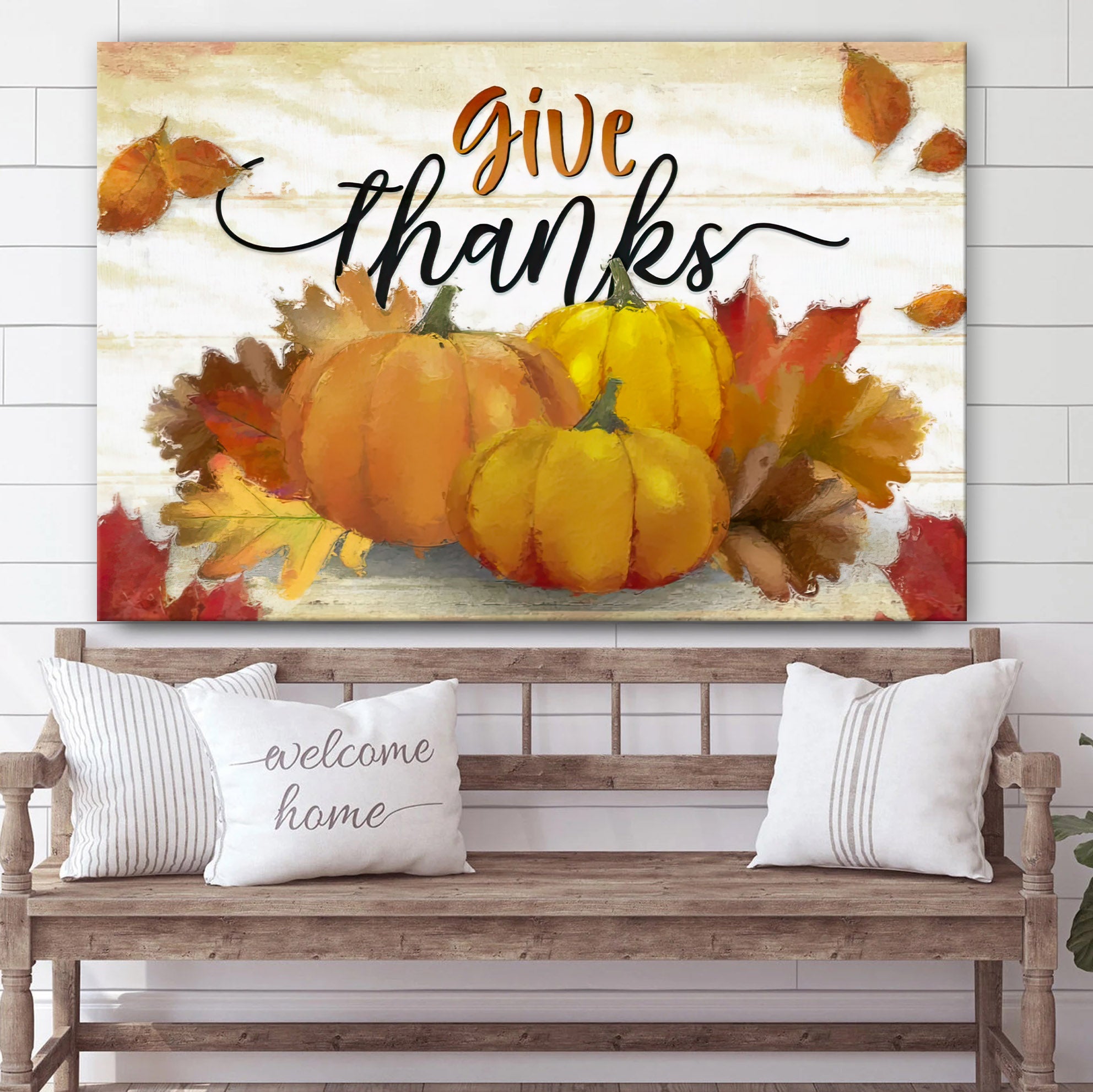 Give Thanks Pumpkin Fall Thanksgiving Wall Art Canvas – Wall Paintings