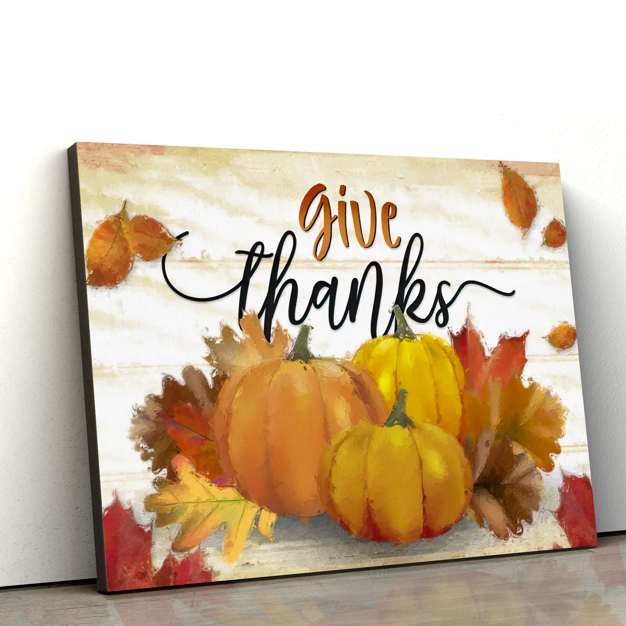 Give Thanks Pumpkin Fall Thanksgiving Wall Art Canvas – Wall Paintings