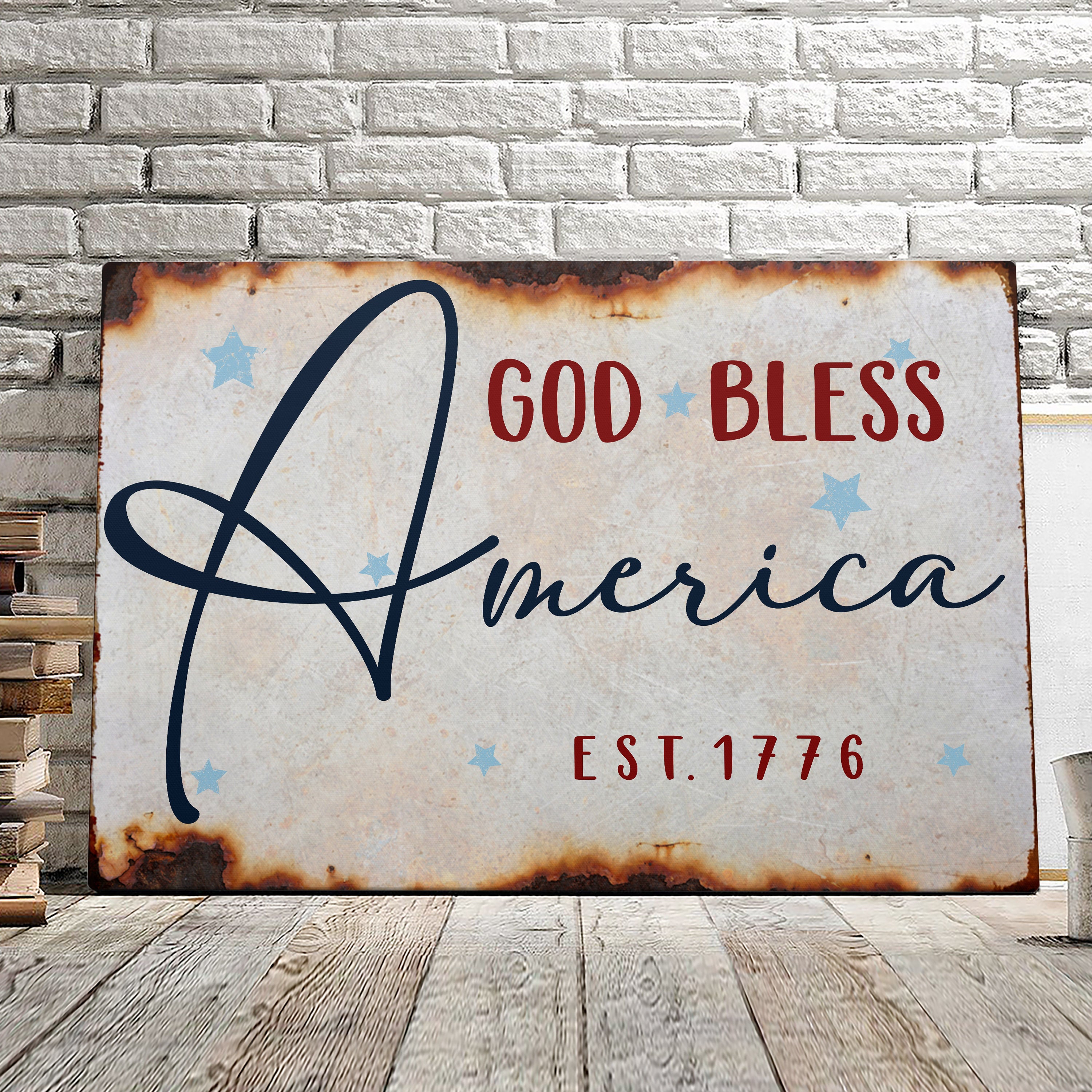 God Bless America – Est 1776 – Fourth Of July Paintings – Independence Day Canvas Wall Art