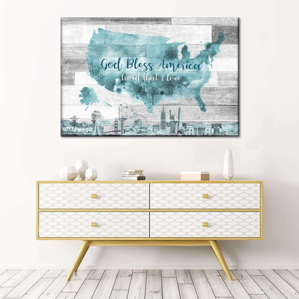 God Bless America Map Canvas Wall Art – Christian Canvas Wall Art – Religious Wall Art Canvas