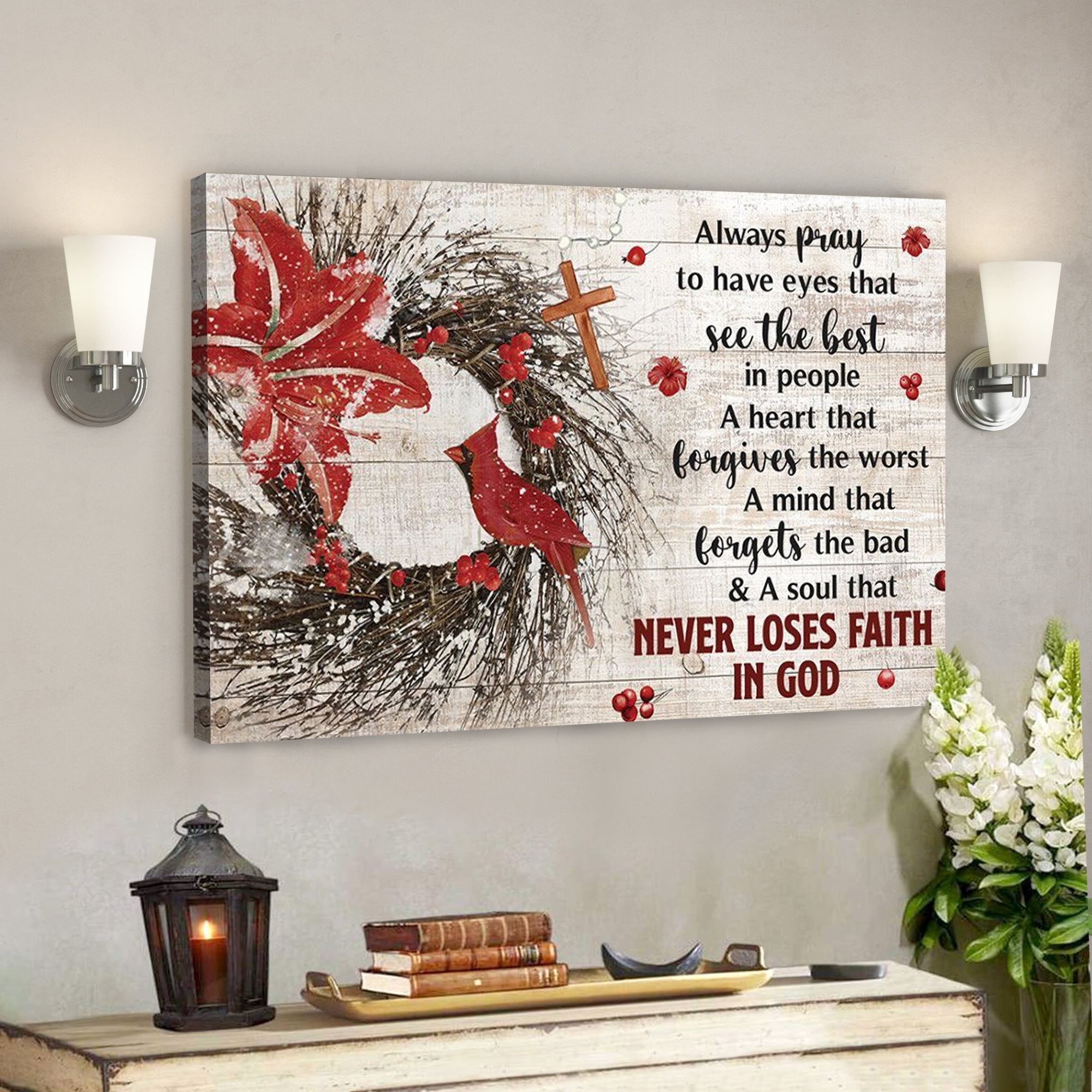 God Canvas – Bible Verse Canvas – A Heart That Forgives The Worst – Cross And Flower Canvas – Scripture Canvas