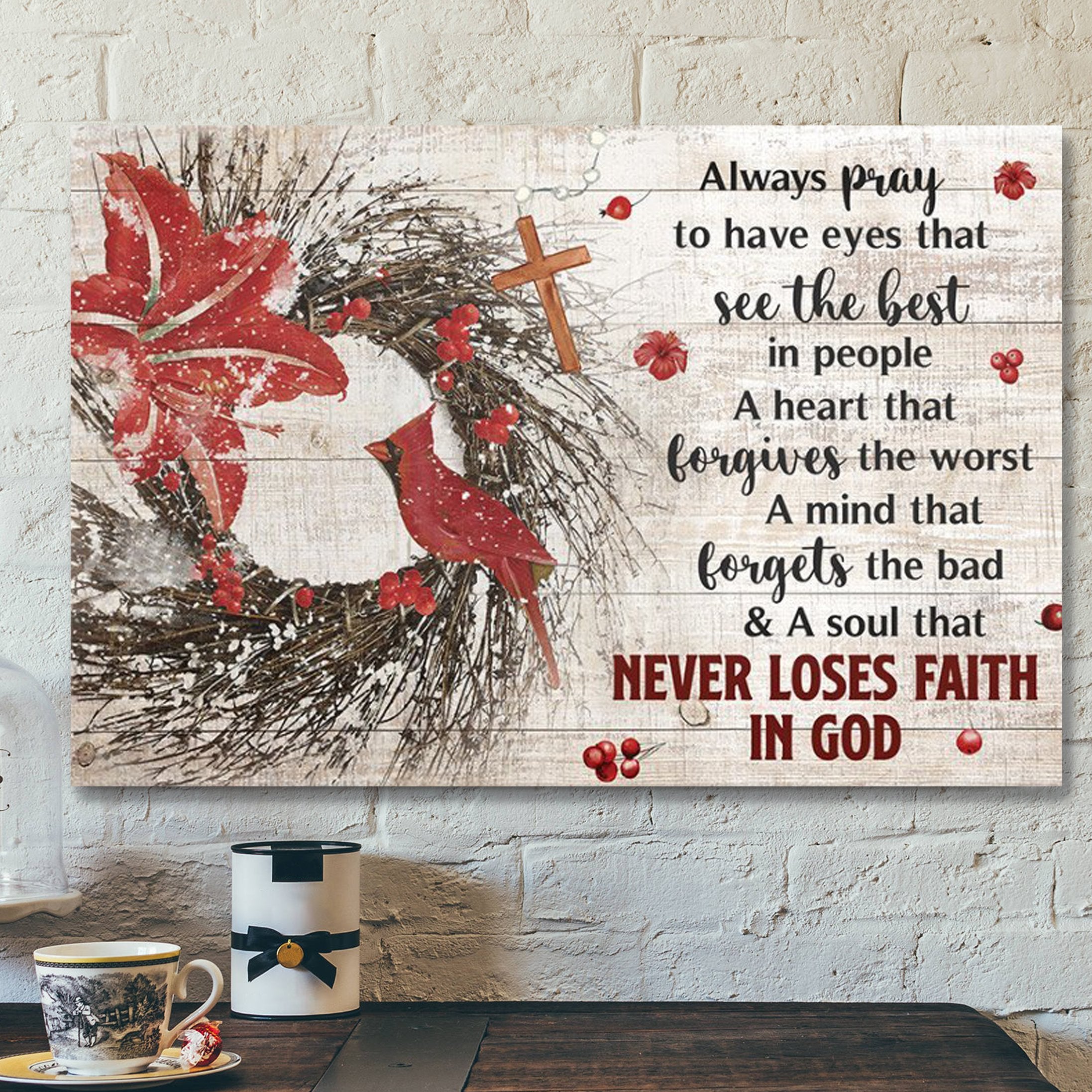 God Canvas – Bible Verse Canvas – A Heart That Forgives The Worst – Cross And Flower Canvas – Scripture Canvas