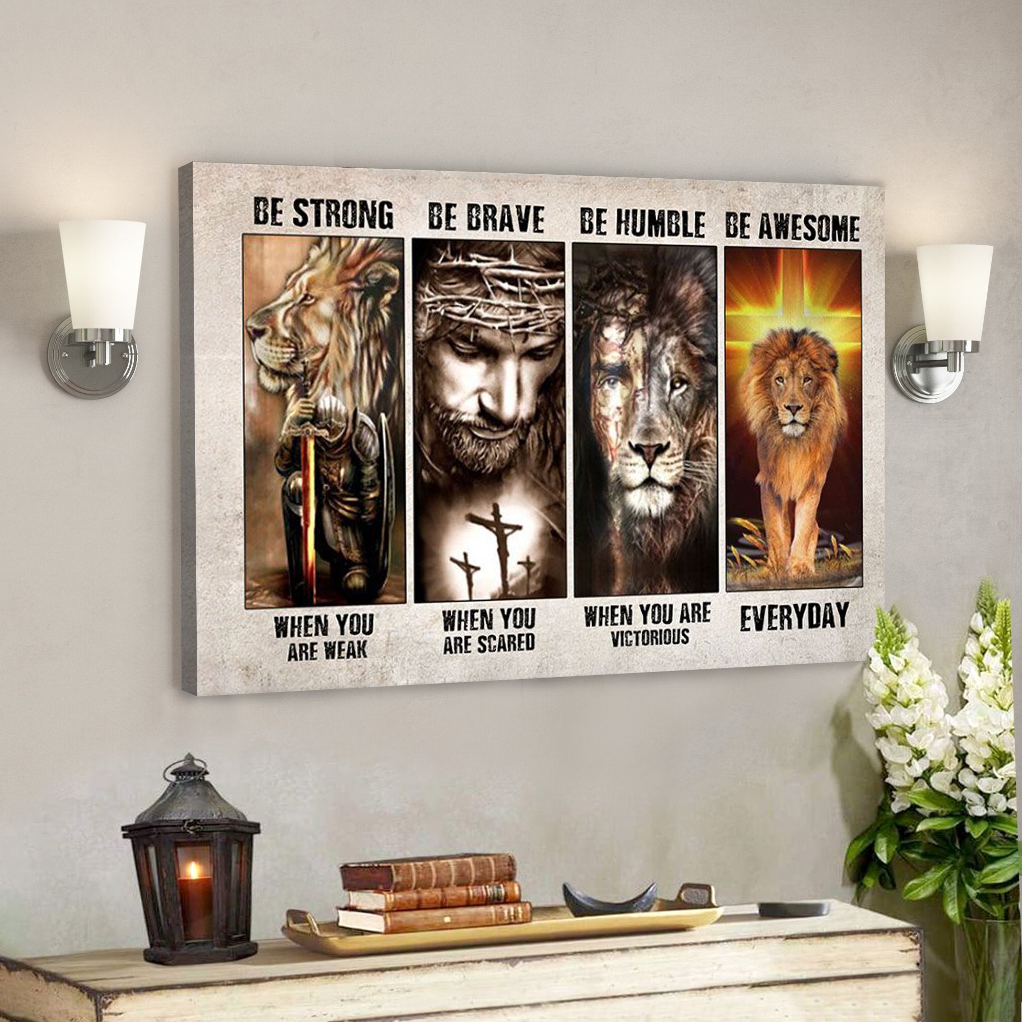 God Canvas – Bible Verse Canvas – Be Strong And Believe In God – Lion And God Canvas – Scripture Canvas