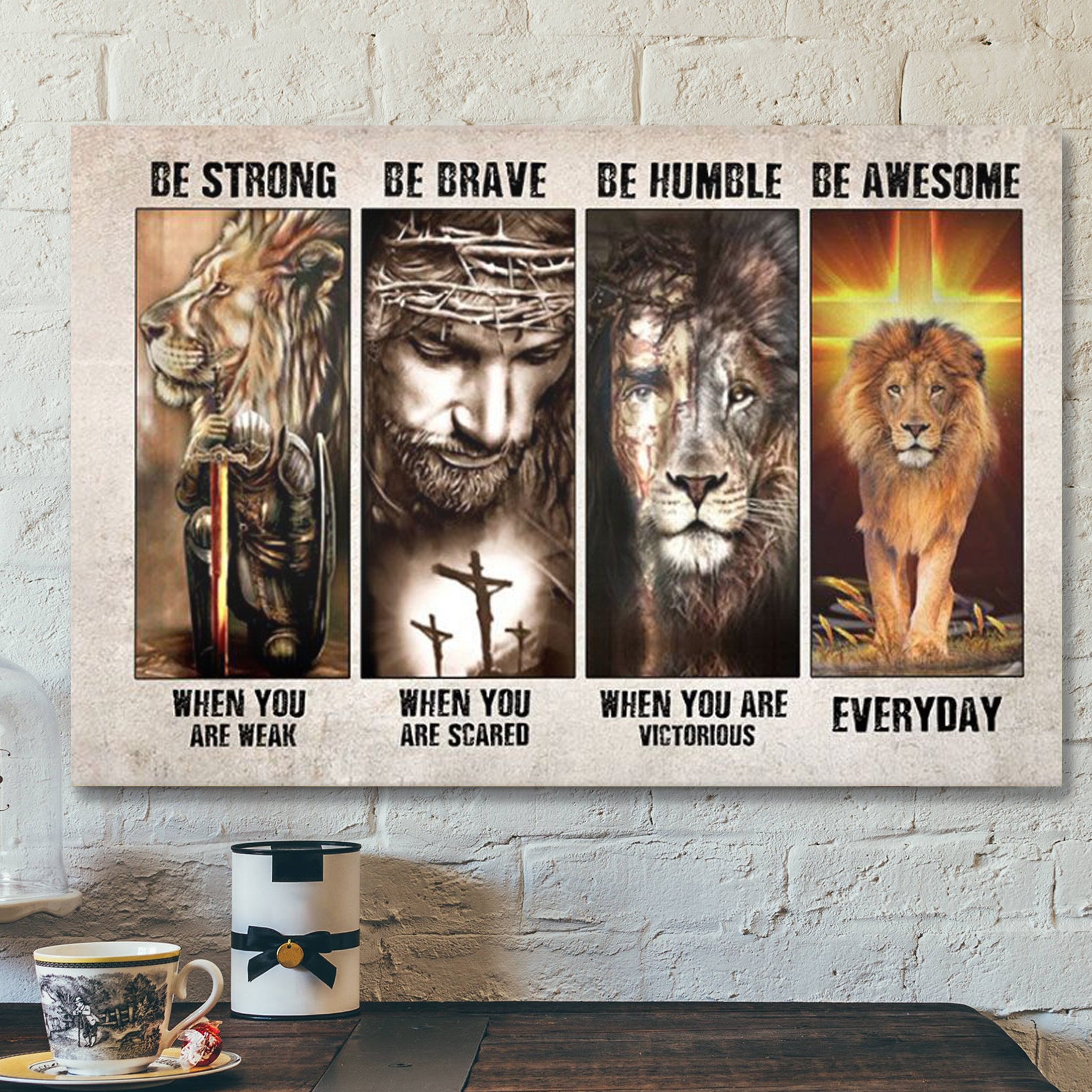 God Canvas – Bible Verse Canvas – Be Strong And Believe In God – Lion And God Canvas – Scripture Canvas