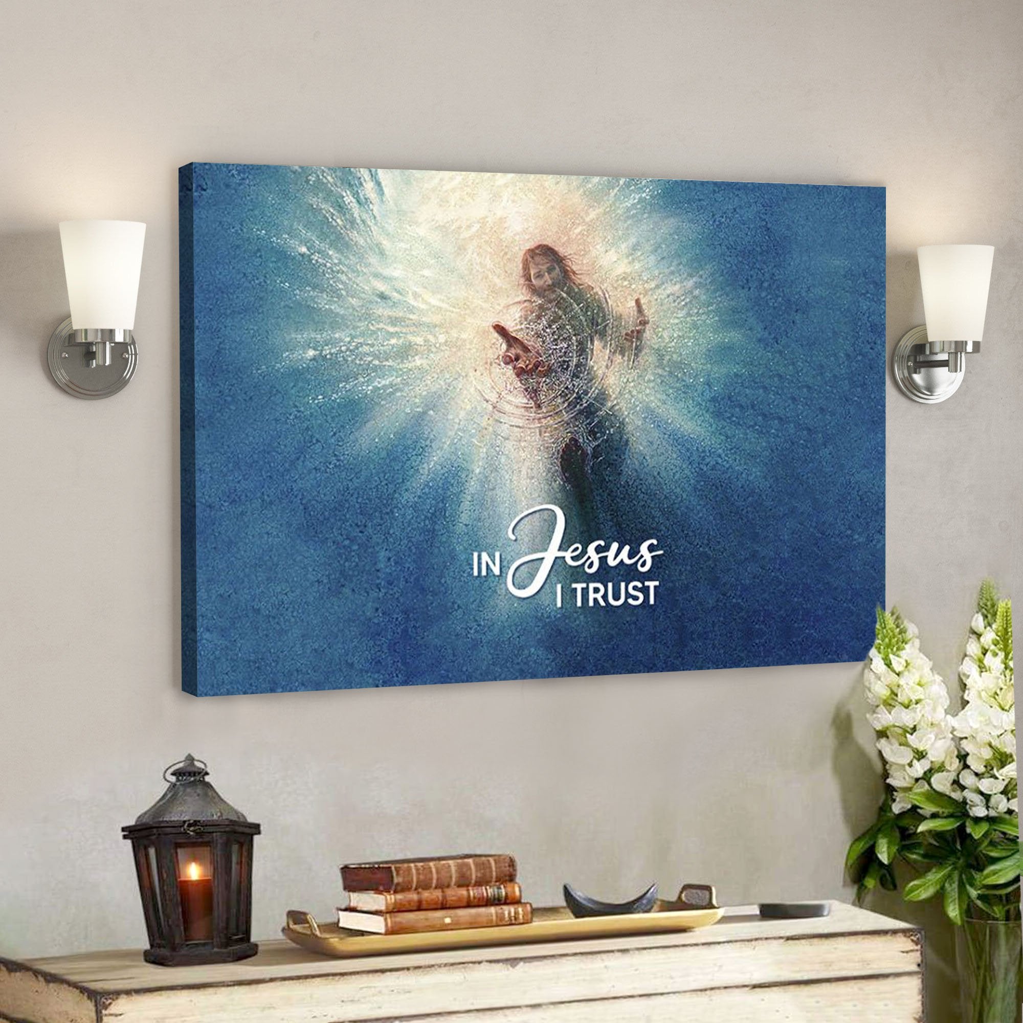 God Canvas – Bible Verse Canvas – In Jesus I Trust – Meaningful Horizontal Canvas – Scripture Canvas