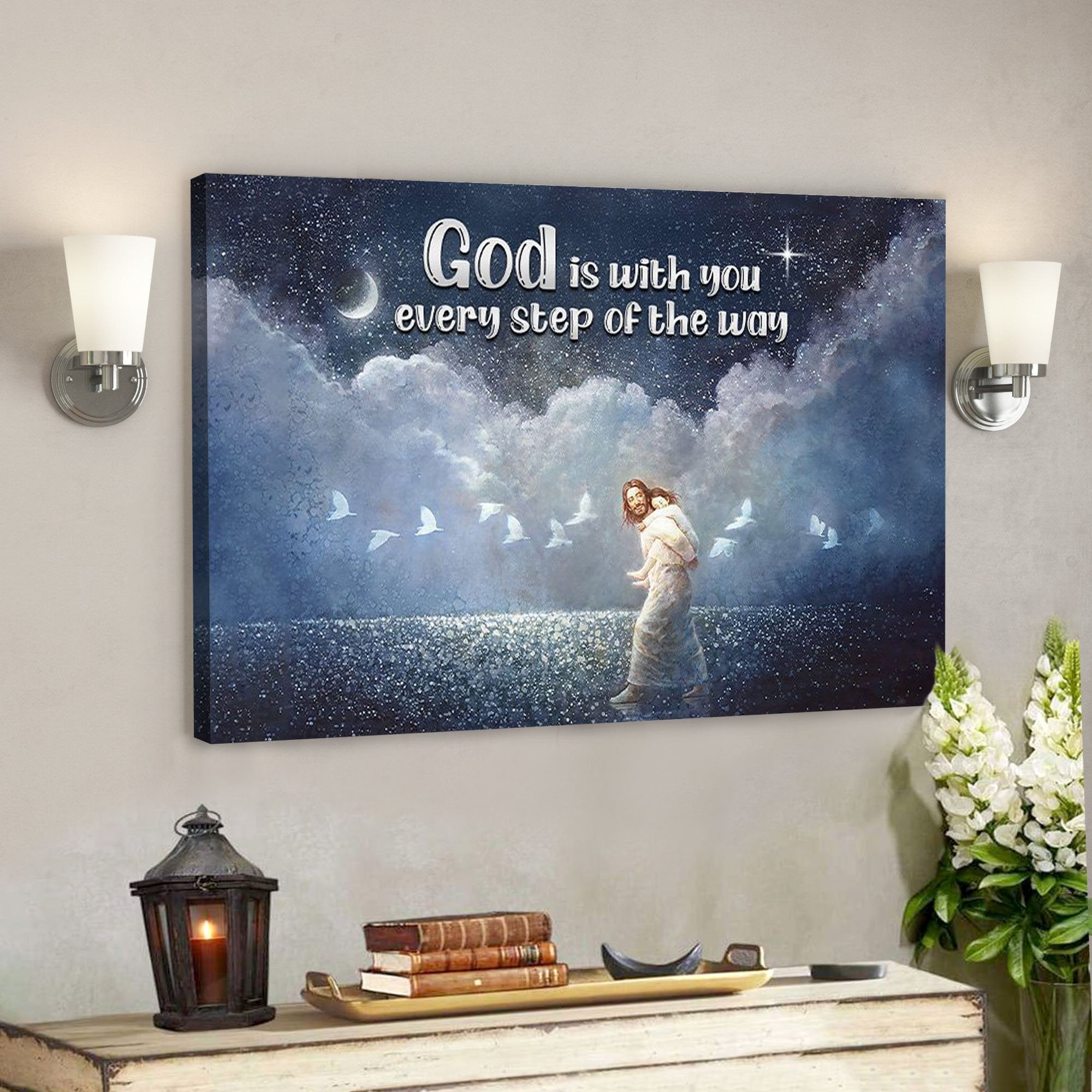 God Canvas – Bible Verse Canvas – Special Jesus Canvas – God Is With You Every Step – Scripture Canvas