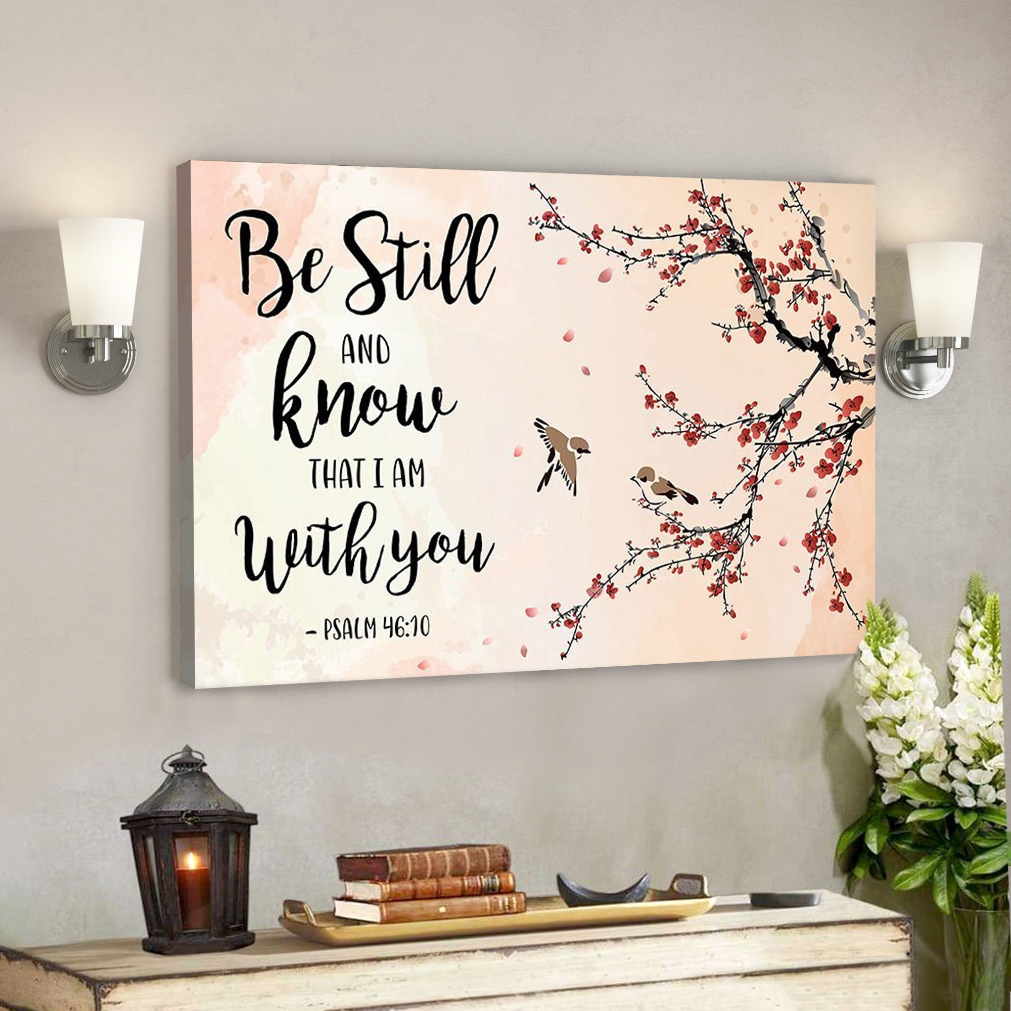 God Canvas – Bible Verse Canvas – Special Peach Blossom Christian Canvas – God Is With You – Scripture Canvas