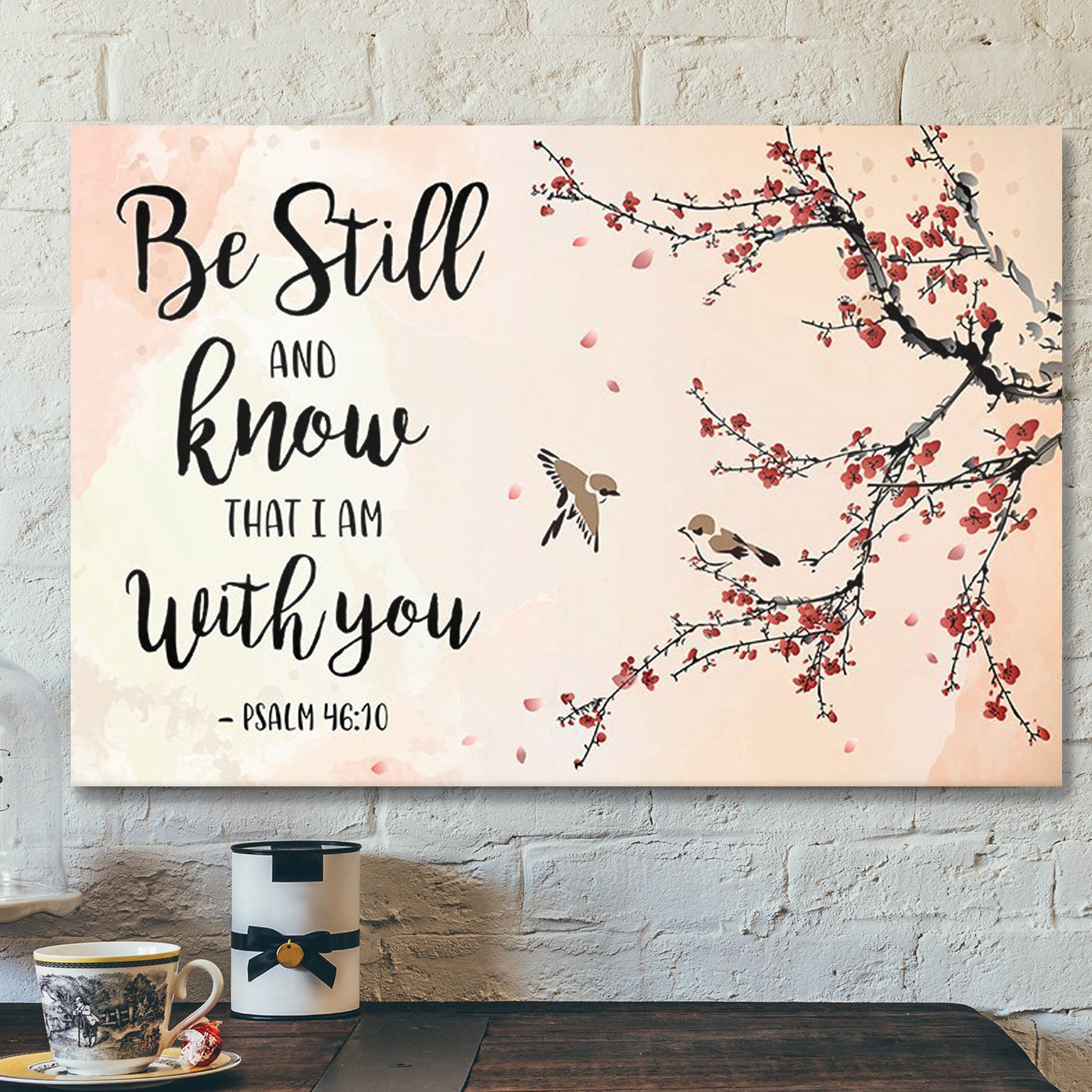 God Canvas – Bible Verse Canvas – Special Peach Blossom Christian Canvas – God Is With You – Scripture Canvas