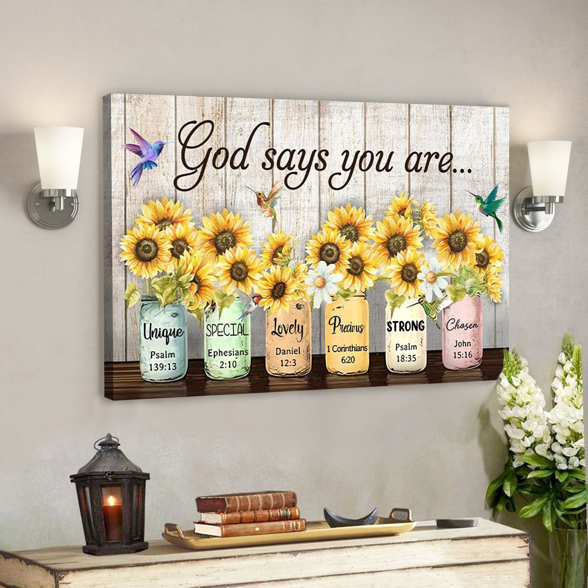 God Canvas – Bible Verse Canvas – Vase Of Sunflower Canvas – God Says You Are Unique – Scripture Canvas