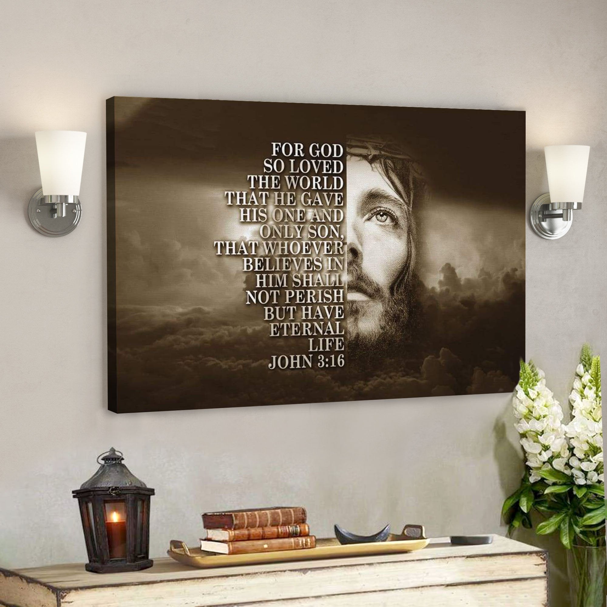 God Canvas Prints – Jesus Canvas Art – Bible Verse Wall Art For God So Loved The World John 316 Canvas Print