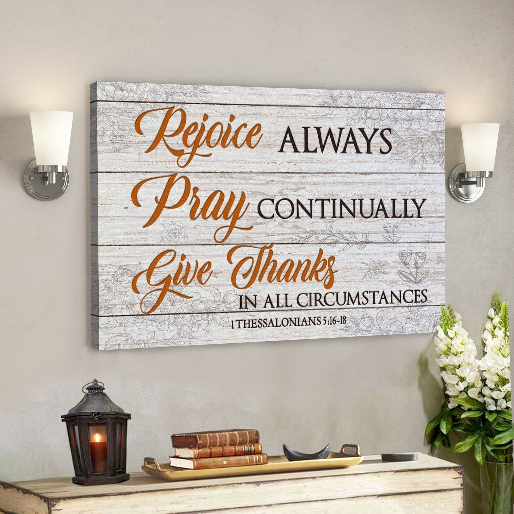 God Canvas Prints – Jesus Canvas Art – Bible Verse Wall Art Rejoice Always Pray Continually Give Thanks Canvas Print