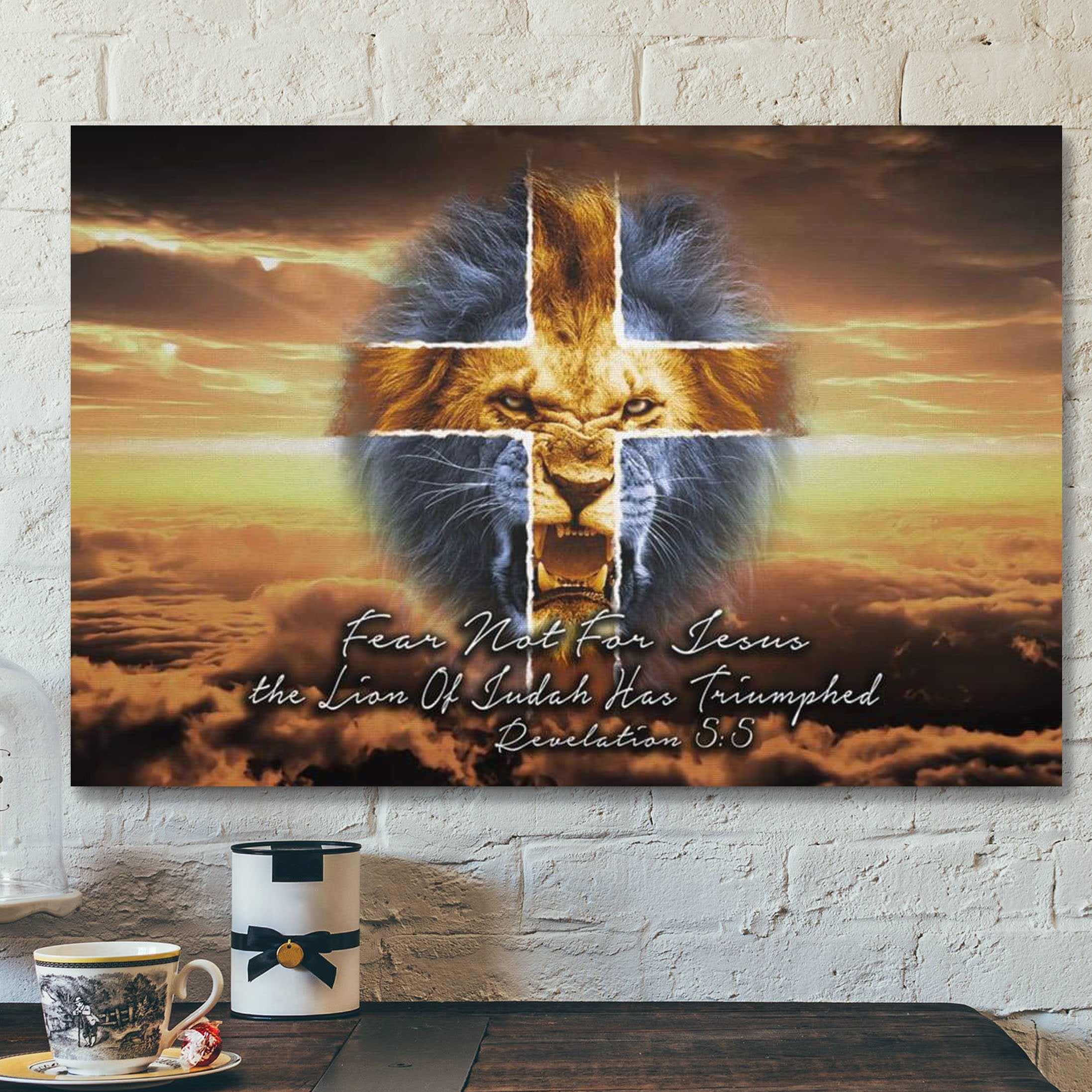 God Canvas Prints – Jesus Canvas Art – Bible Verse Wall Art Revelation 55 Fear Not For Jesus The Lion Of Judah Has Triumphed