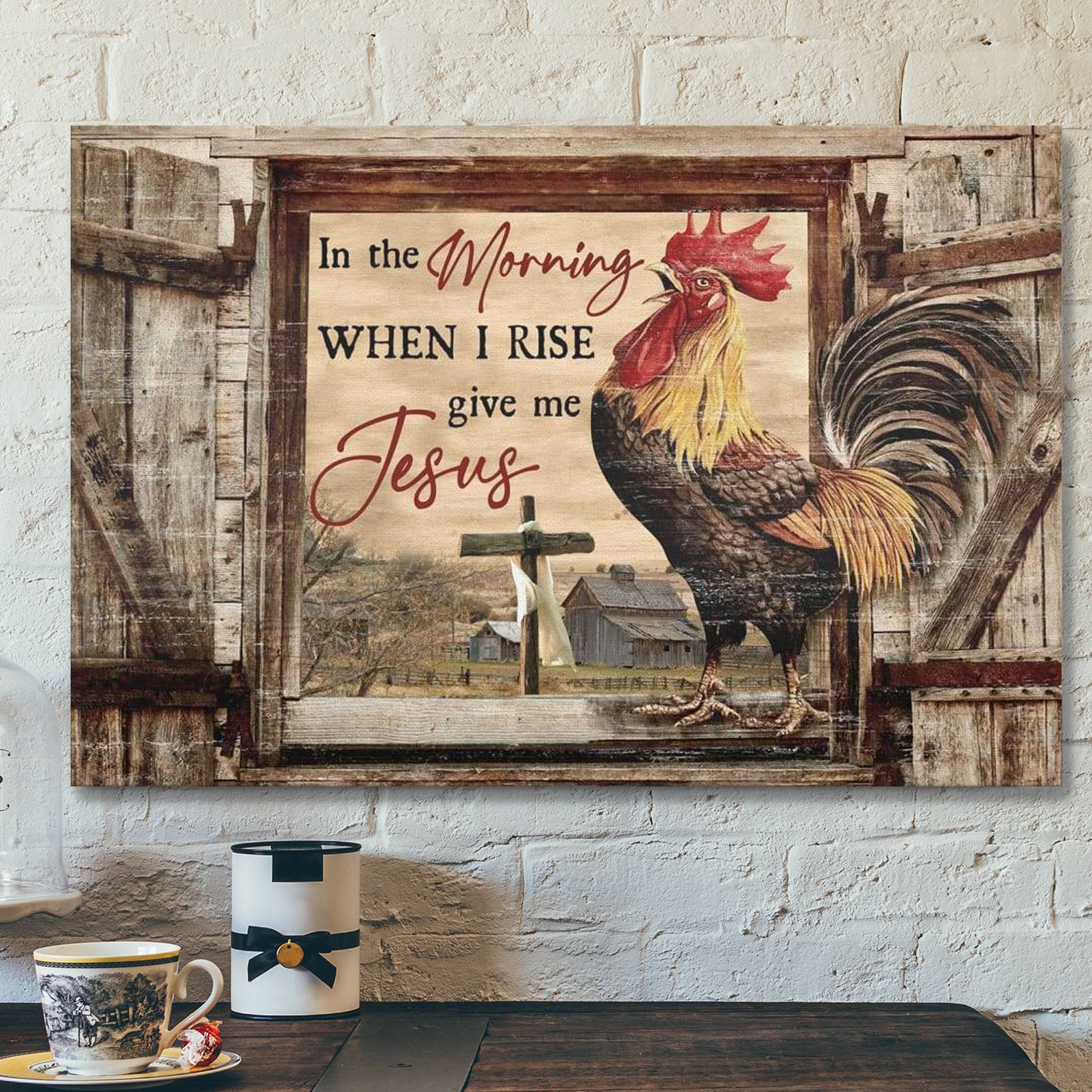 God Canvas Prints – Jesus Canvas Art – Chickens On Farm In The Morning When I Rise Farmhouse Wall Art Canvas