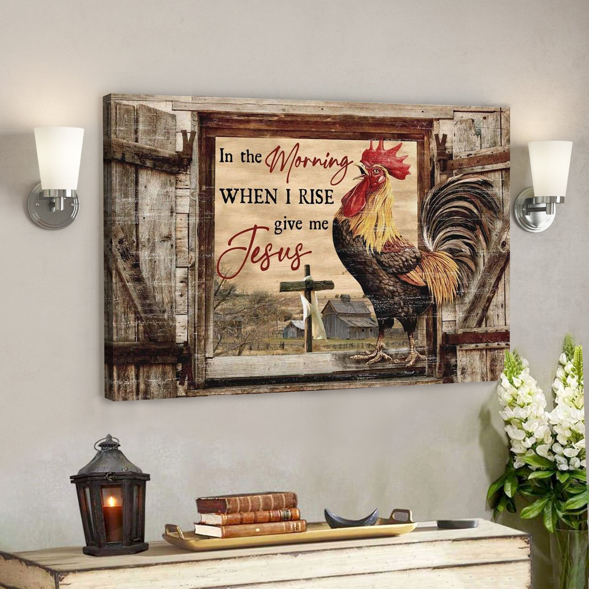 God Canvas Prints – Jesus Canvas Art – Chickens On Farm In The Morning When I Rise Farmhouse Wall Art Canvas