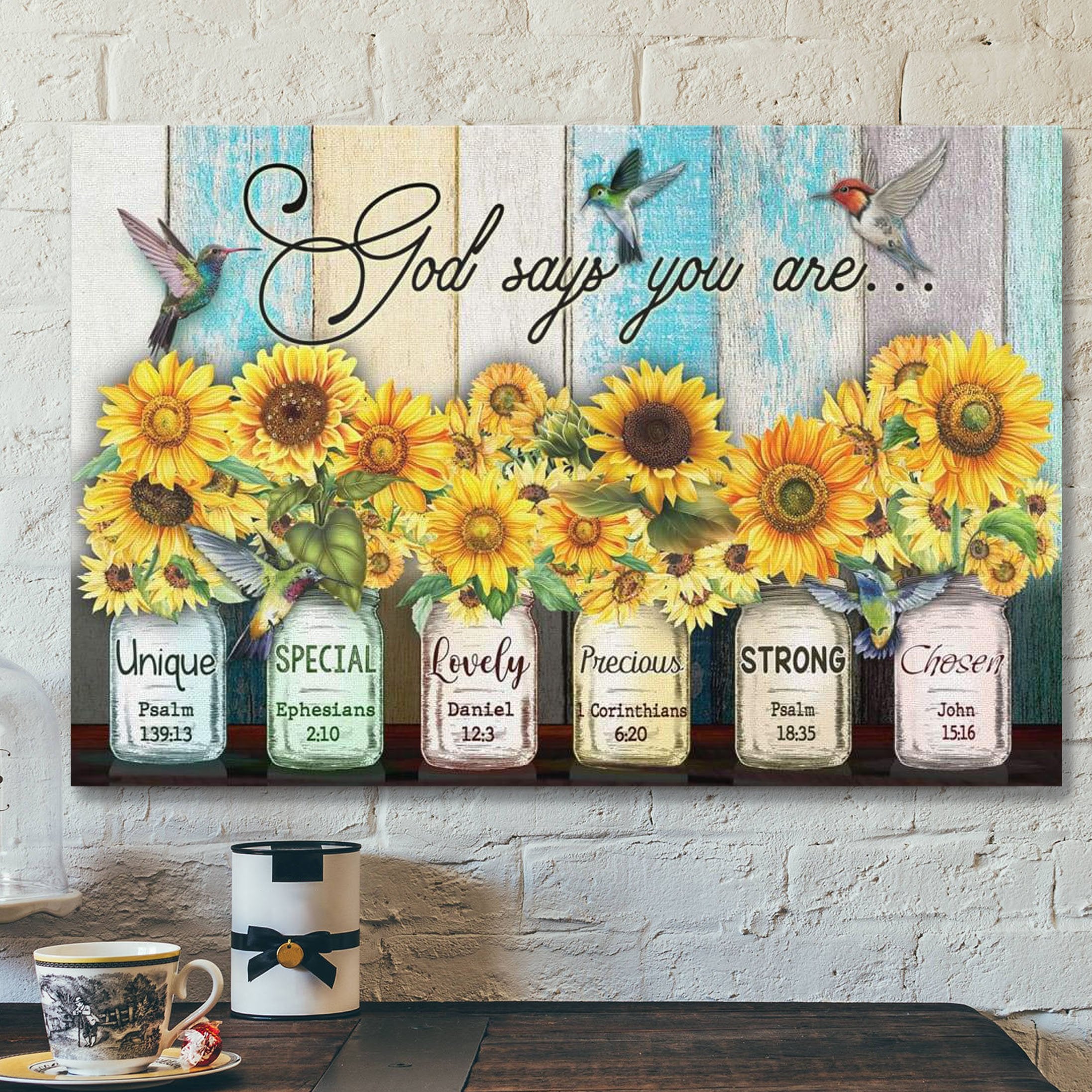 God Canvas Prints – Jesus Canvas Art – God Says You Are Hummingbird Sunflower Christian Wall Art Canvas