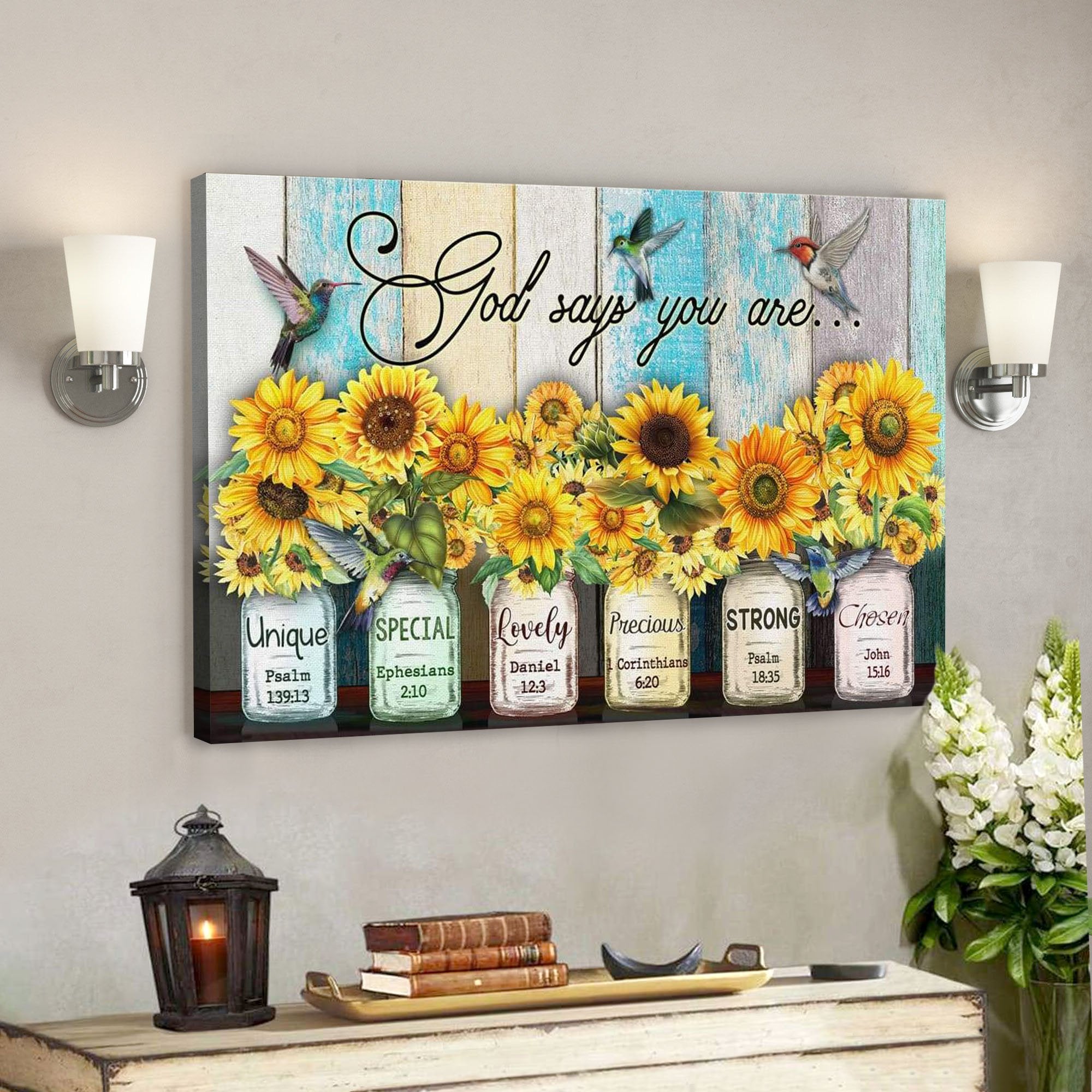 God Canvas Prints – Jesus Canvas Art – God Says You Are Hummingbird Sunflower Christian Wall Art Canvas