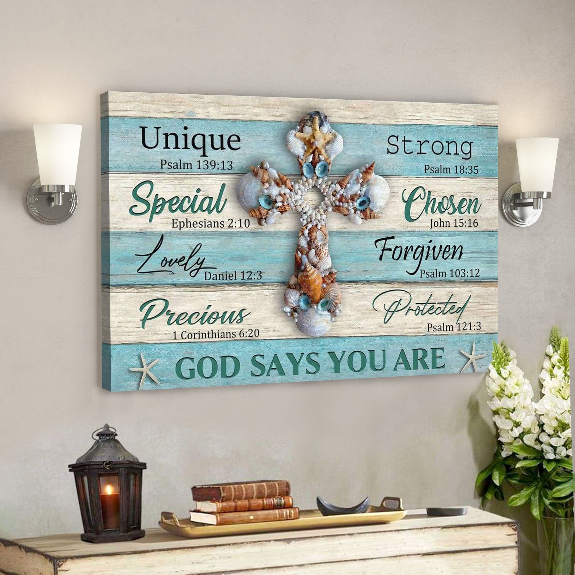 God Canvas Prints – Jesus Canvas Art – God Says You Are Seashell Cross Christian Wall Art Canvas Print