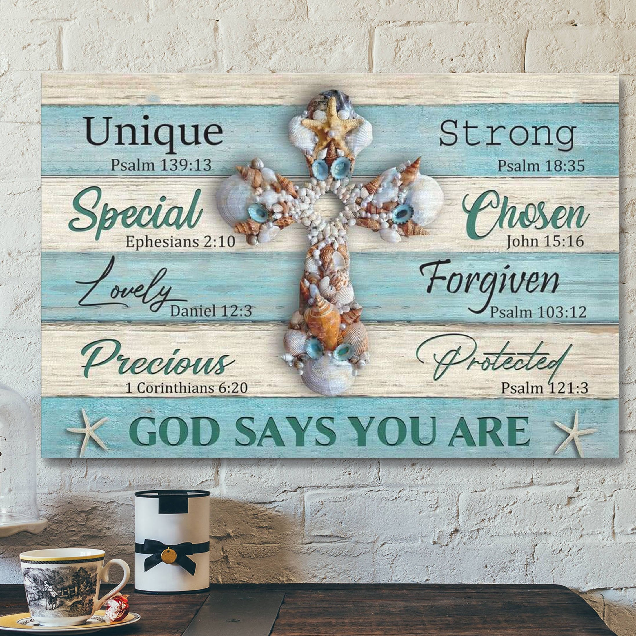 God Canvas Prints – Jesus Canvas Art – God Says You Are Seashell Cross Christian Wall Art Canvas Print