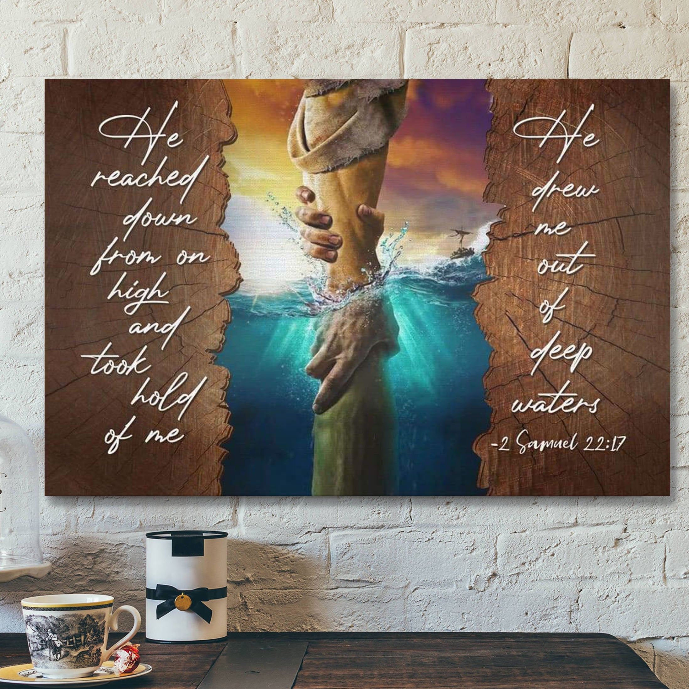 God Canvas Prints – Jesus Canvas Art – He Reached Down From On High 2 Samuel 2217 Bible Verse Wall Art Canvas