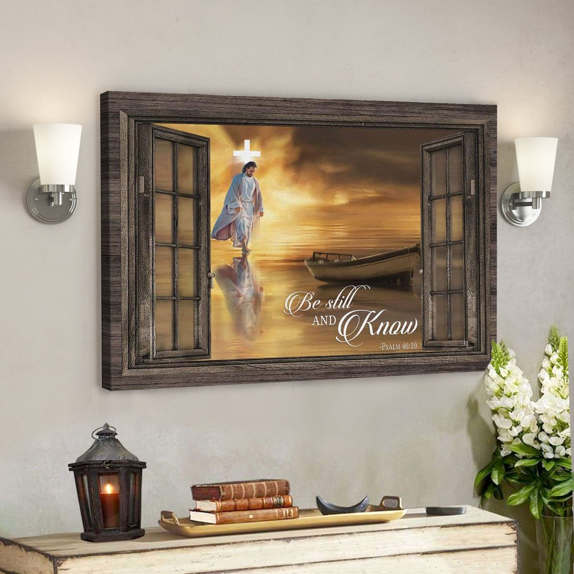 God Canvas Prints – Jesus Canvas Art – Jesus Walking On Water Be Still And Know Psalm 4610 Bible Verse Wall Art Canvas