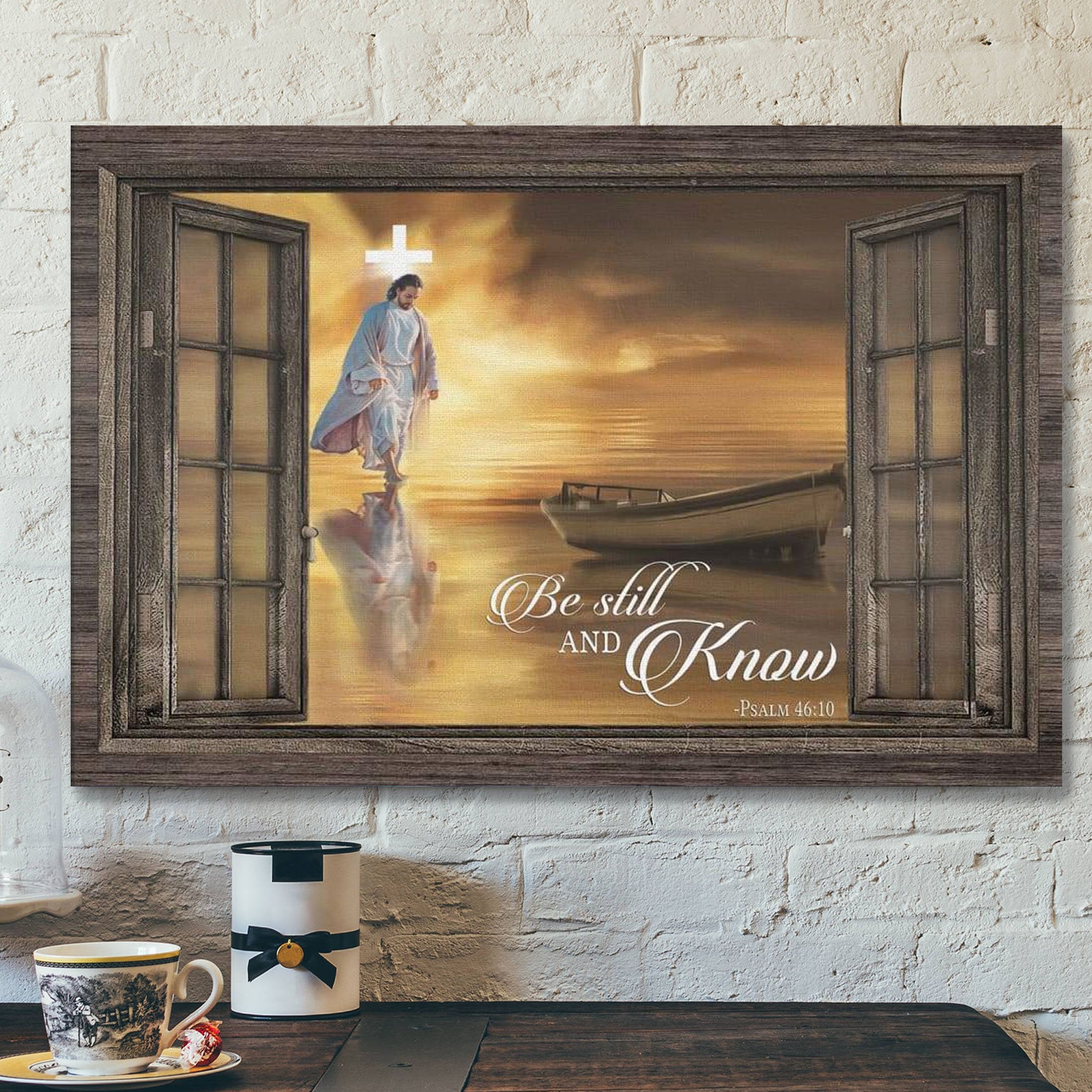 God Canvas Prints – Jesus Canvas Art – Jesus Walking On Water Be Still And Know Psalm 4610 Bible Verse Wall Art Canvas