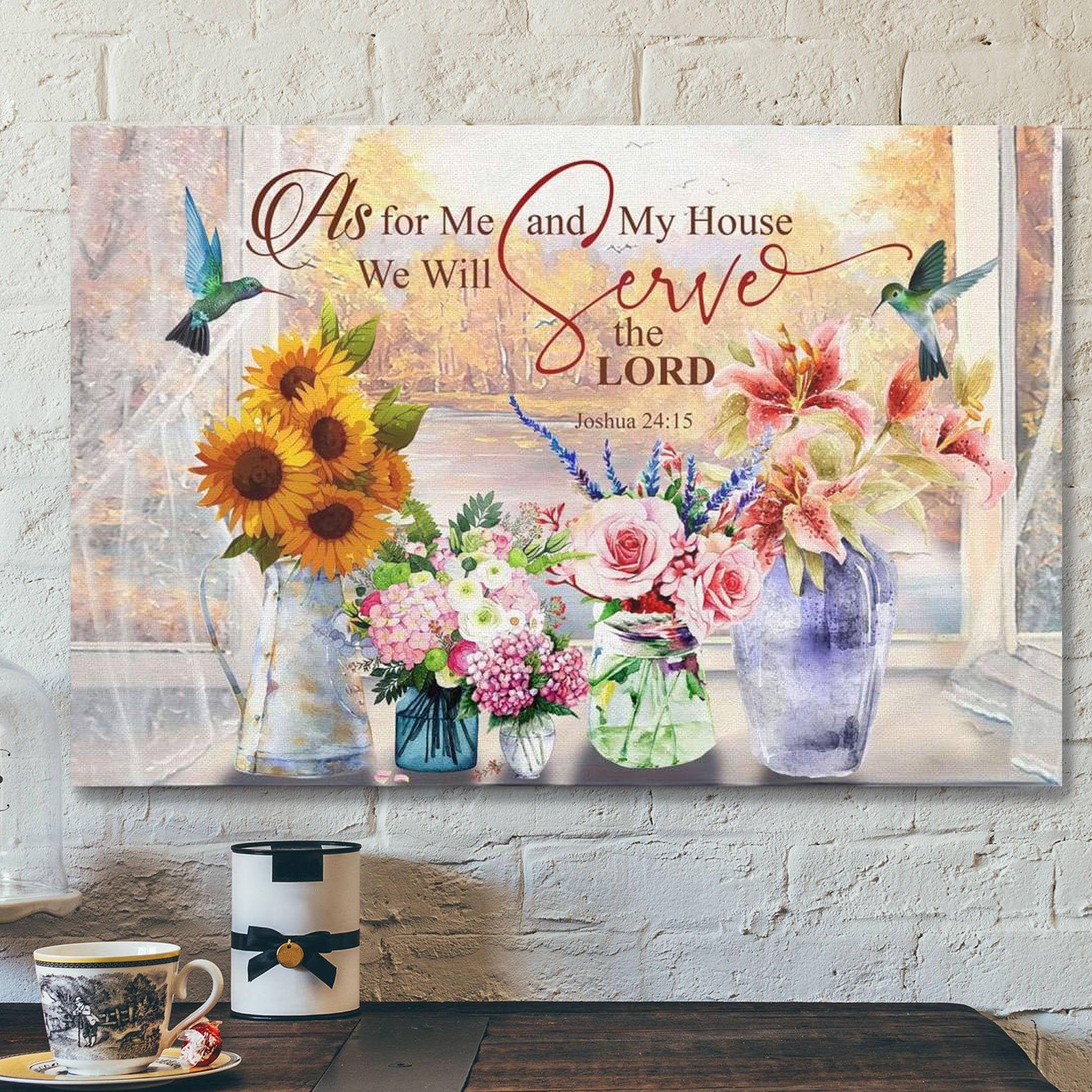 God Canvas Prints – Jesus Canvas Art – Joshua 2415 Kjv Floral Hummingbird Canvas Wall Art