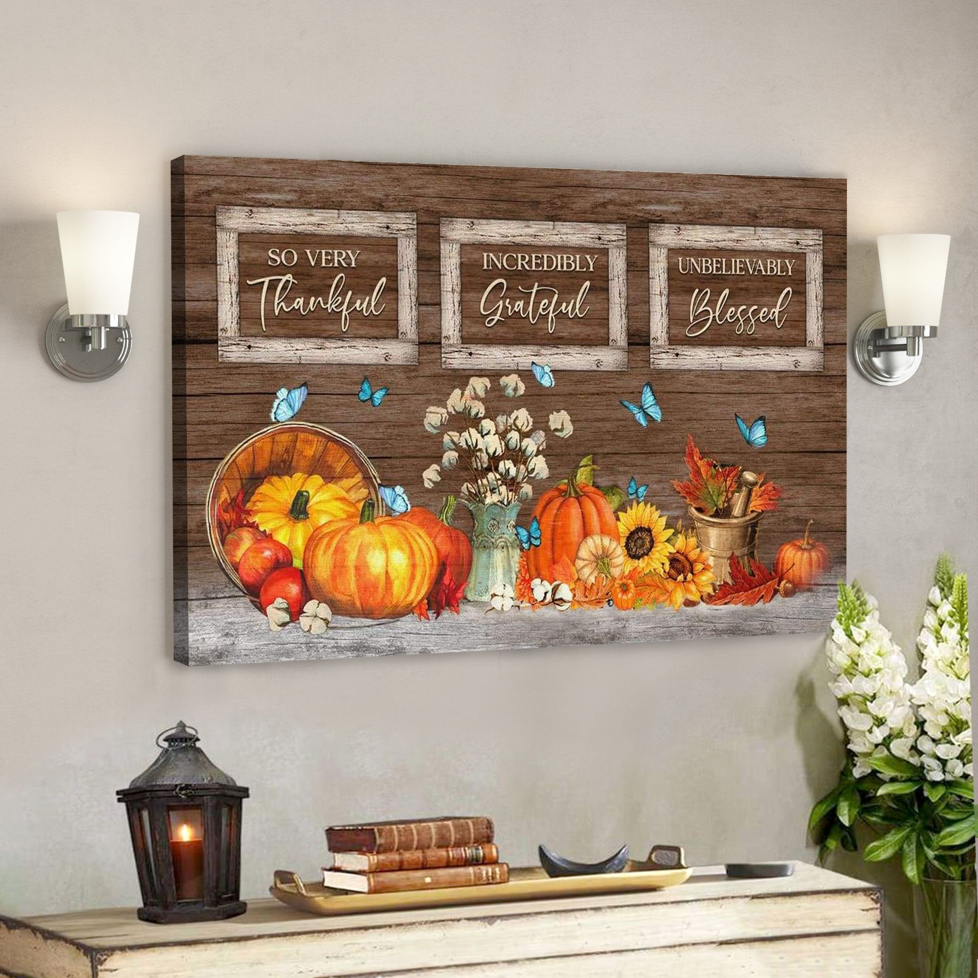 God Canvas Prints – Jesus Canvas Art – Thankful Grateful Blessed Pumpkin Thanksgiving Wall Art Canvas