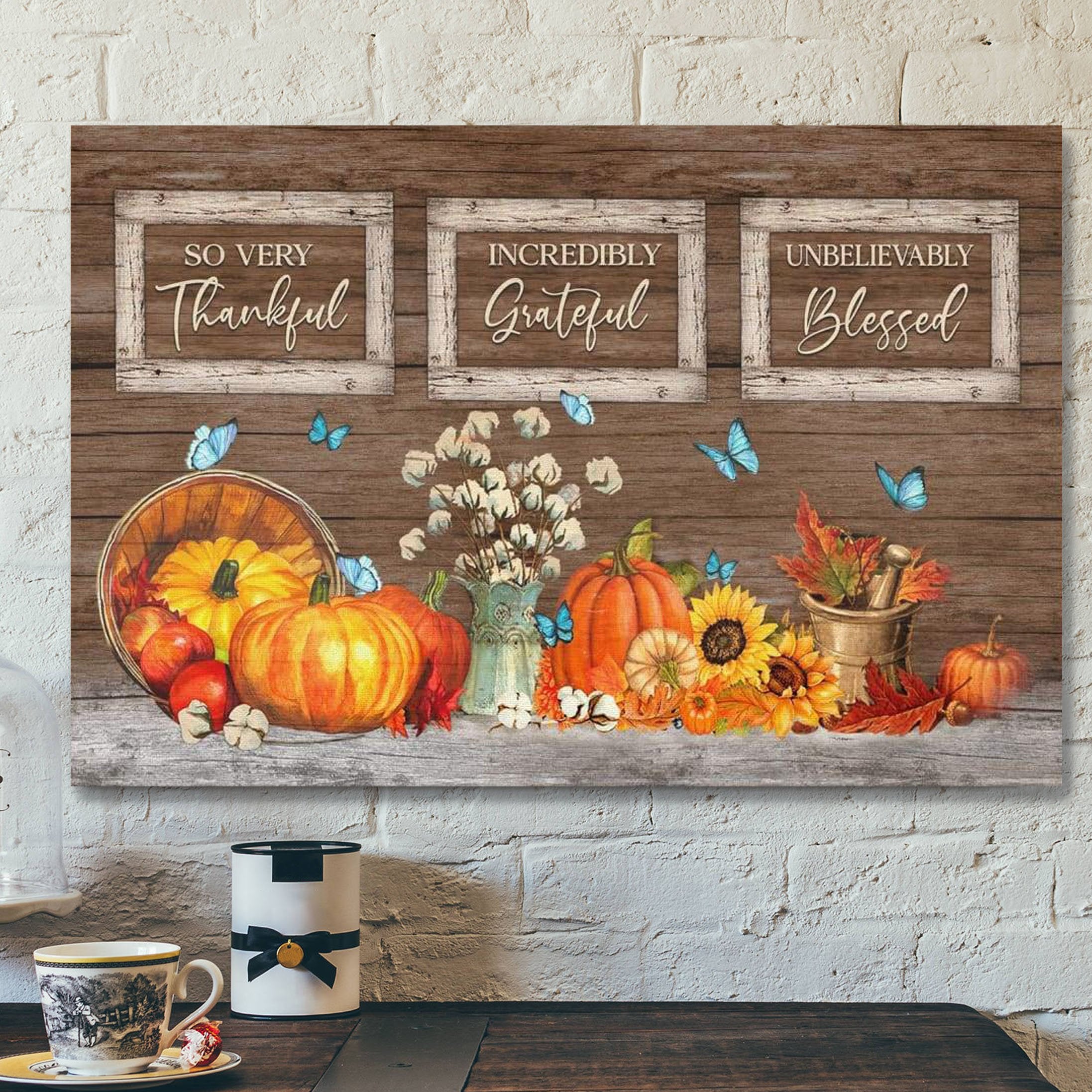 God Canvas Prints – Jesus Canvas Art – Thankful Grateful Blessed Pumpkin Thanksgiving Wall Art Canvas