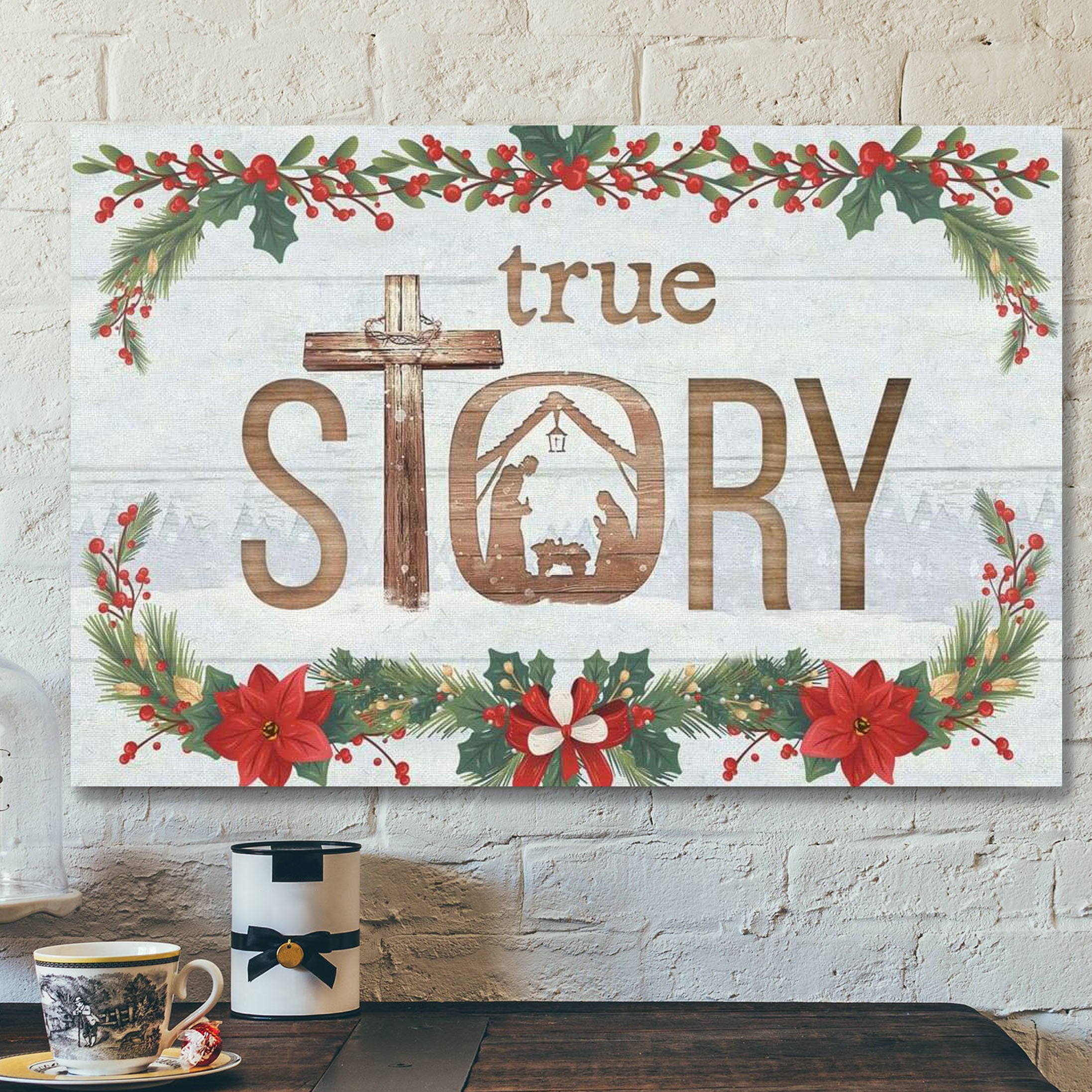 God Canvas Prints – Jesus Canvas Art – True Story Jesus Born In A Manger Christmas Wall Art Canvas