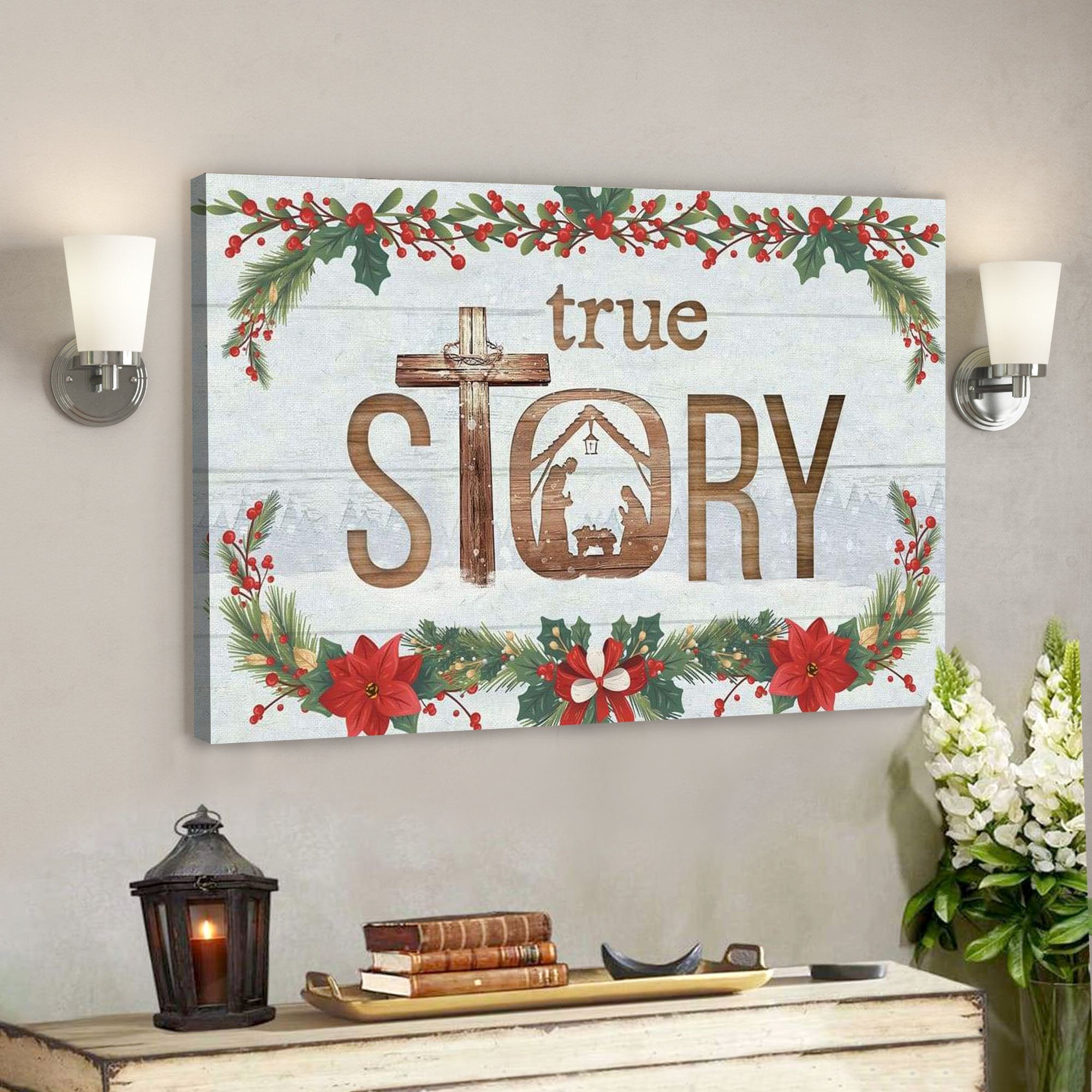 God Canvas Prints – Jesus Canvas Art – True Story Jesus Born In A Manger Christmas Wall Art Canvas