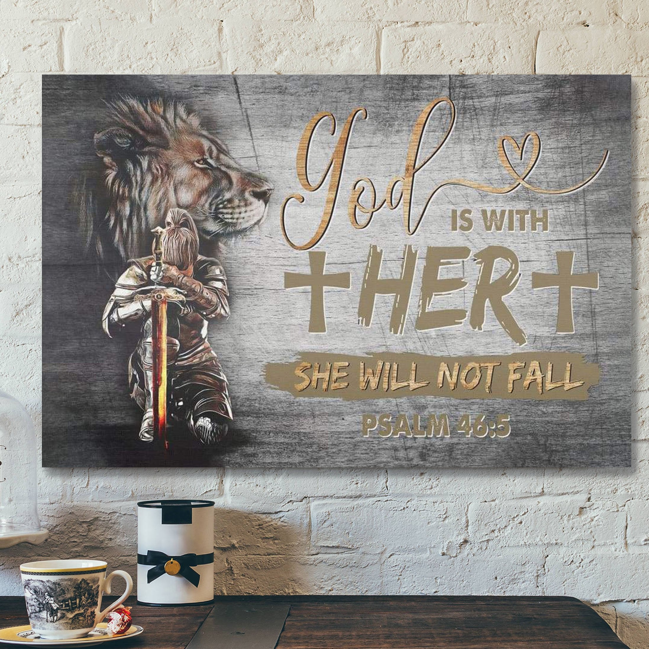 God Canvas Prints – Jesus Canvas Art – Warrior Of Christ God Is With Her She Will Not Fall Psalm 465 Wall Art Canvas