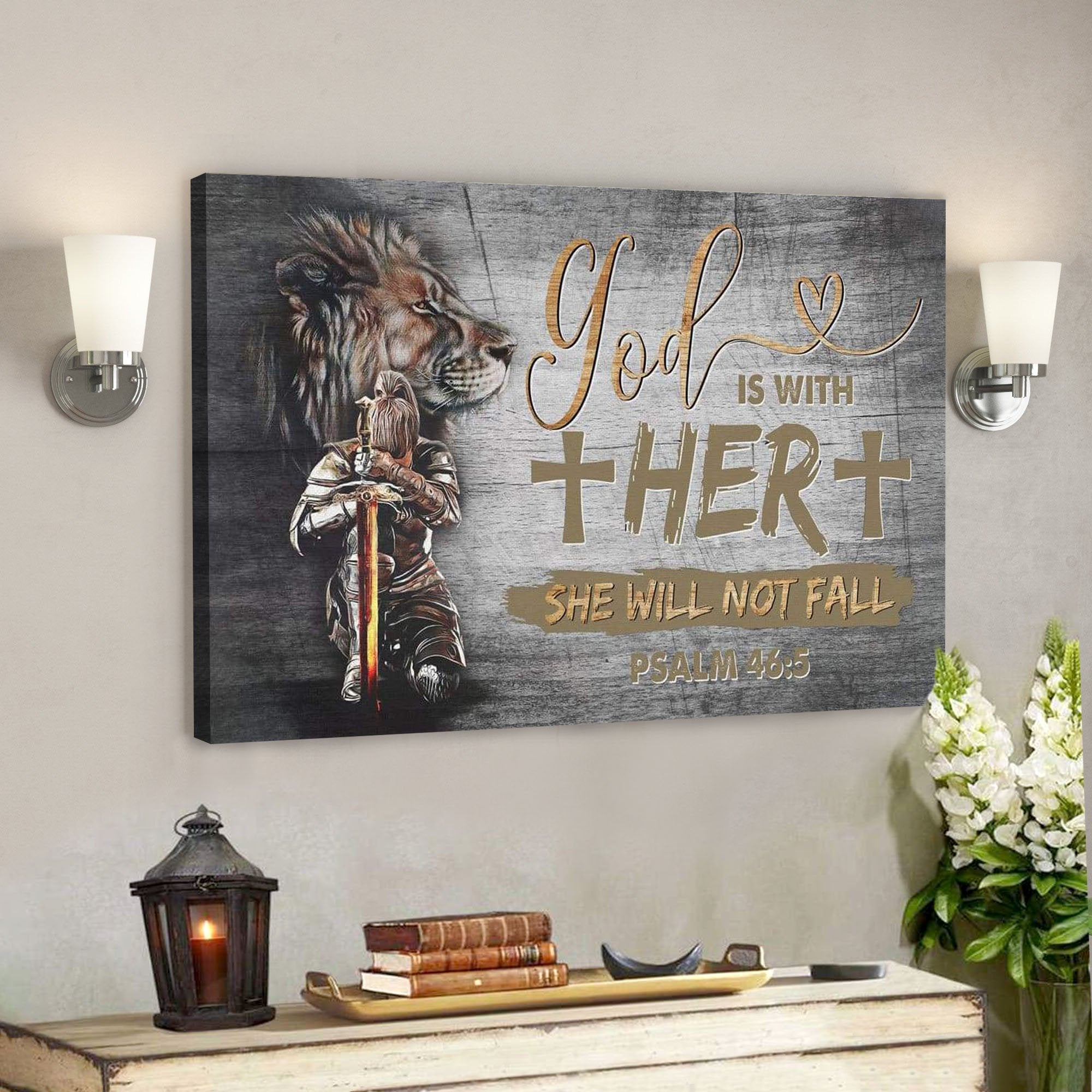 God Canvas Prints – Jesus Canvas Art – Warrior Of Christ God Is With Her She Will Not Fall Psalm 465 Wall Art Canvas