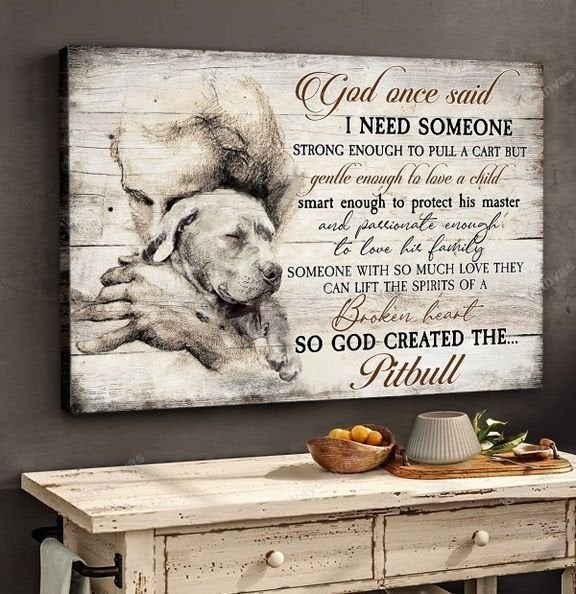 God Created The Pitbull Canvas Wall Art – Christian Poster – Religious Wall Decor