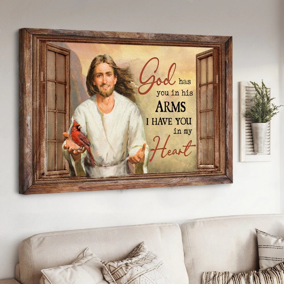 God Has You In His Arms I Have You In My Heart Cardinal Canvas Wall Art – Christian Poster – Religious Wall Decor