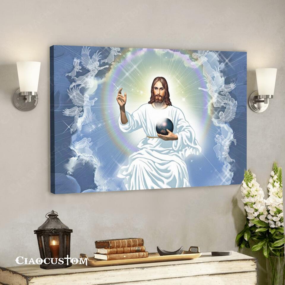 God Holds The Earth – Jesus Canvas Painting – Jesus Canvas Art – Jesus Poster – Jesus Canvas – Christian Gift