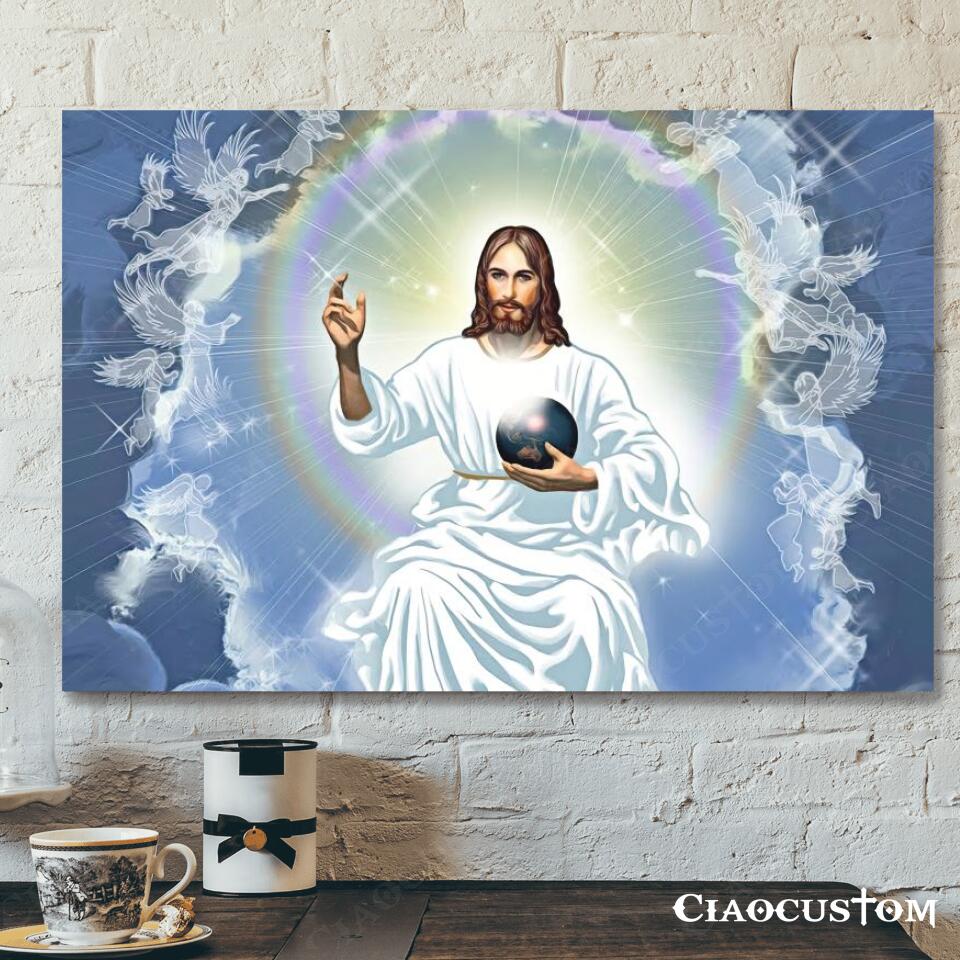 God Holds The Earth – Jesus Canvas Painting – Jesus Canvas Art – Jesus Poster – Jesus Canvas – Christian Gift